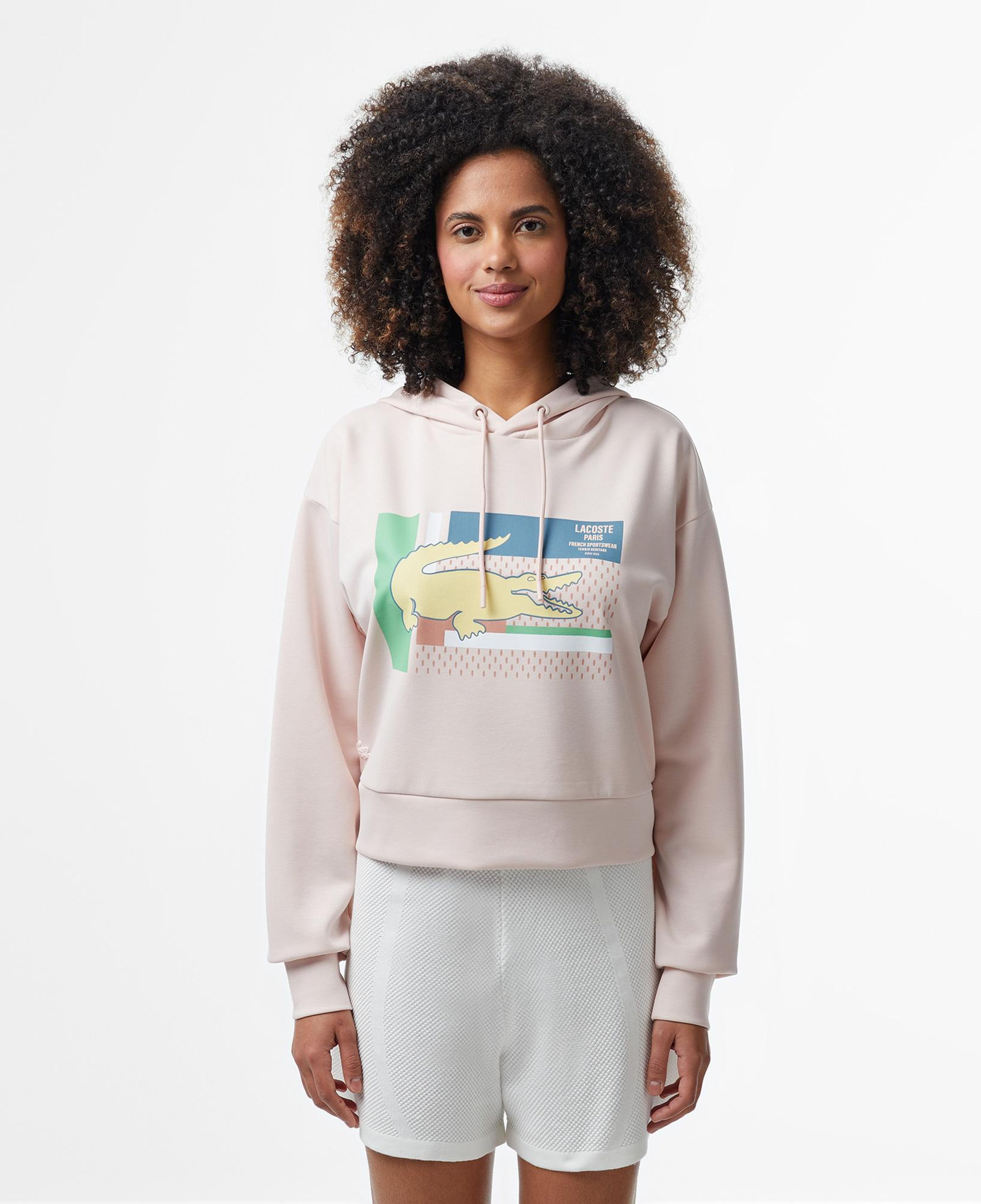 Kadın Relaxed Fit Kapüşonlu Baskılı Açık Pembe Modal Karışımlı Sweatshirt