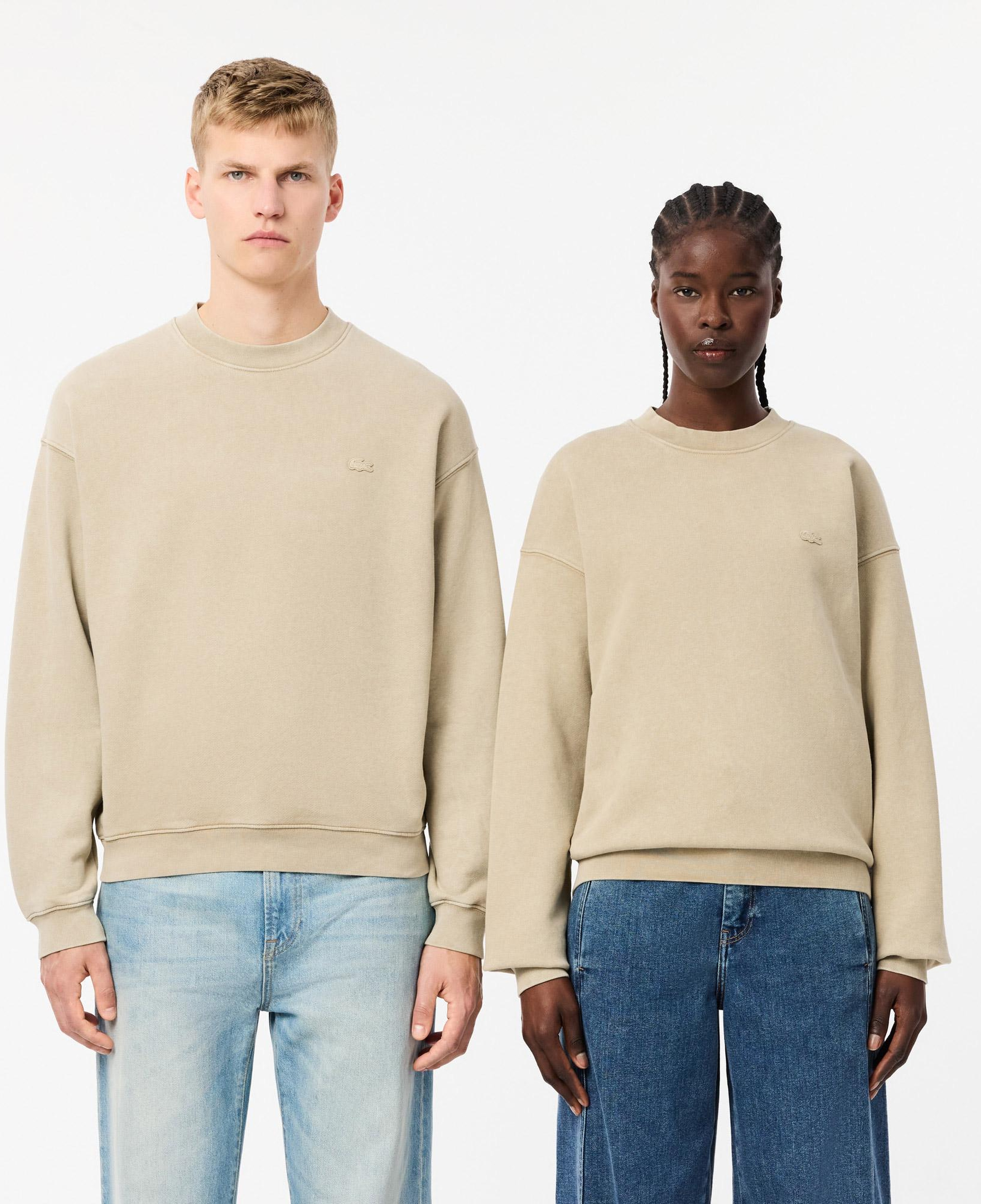 Unisex Loose Fit Bisiklet Yaka Bej Sweatshirt