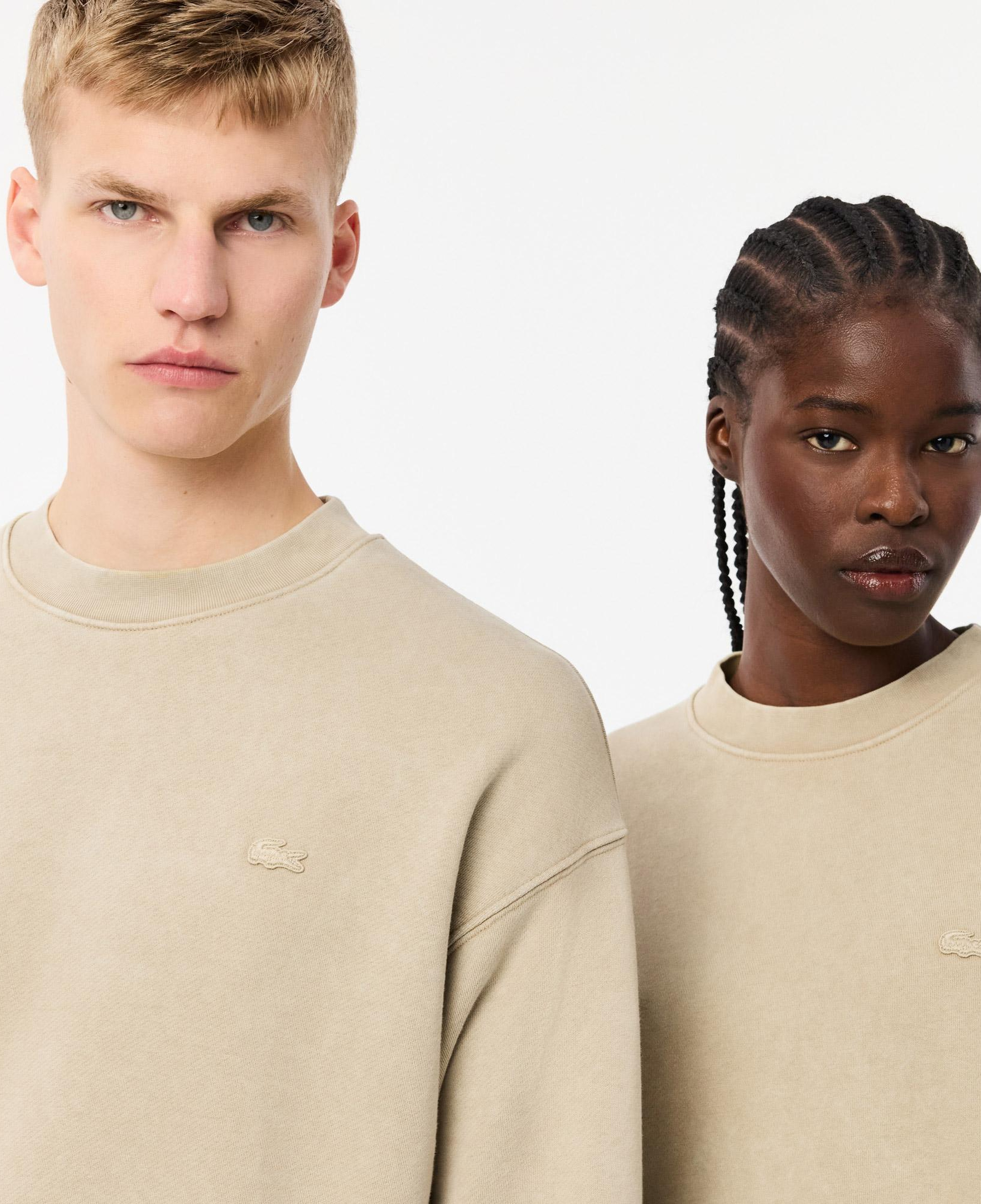 Unisex Loose Fit Bisiklet Yaka Bej Sweatshirt