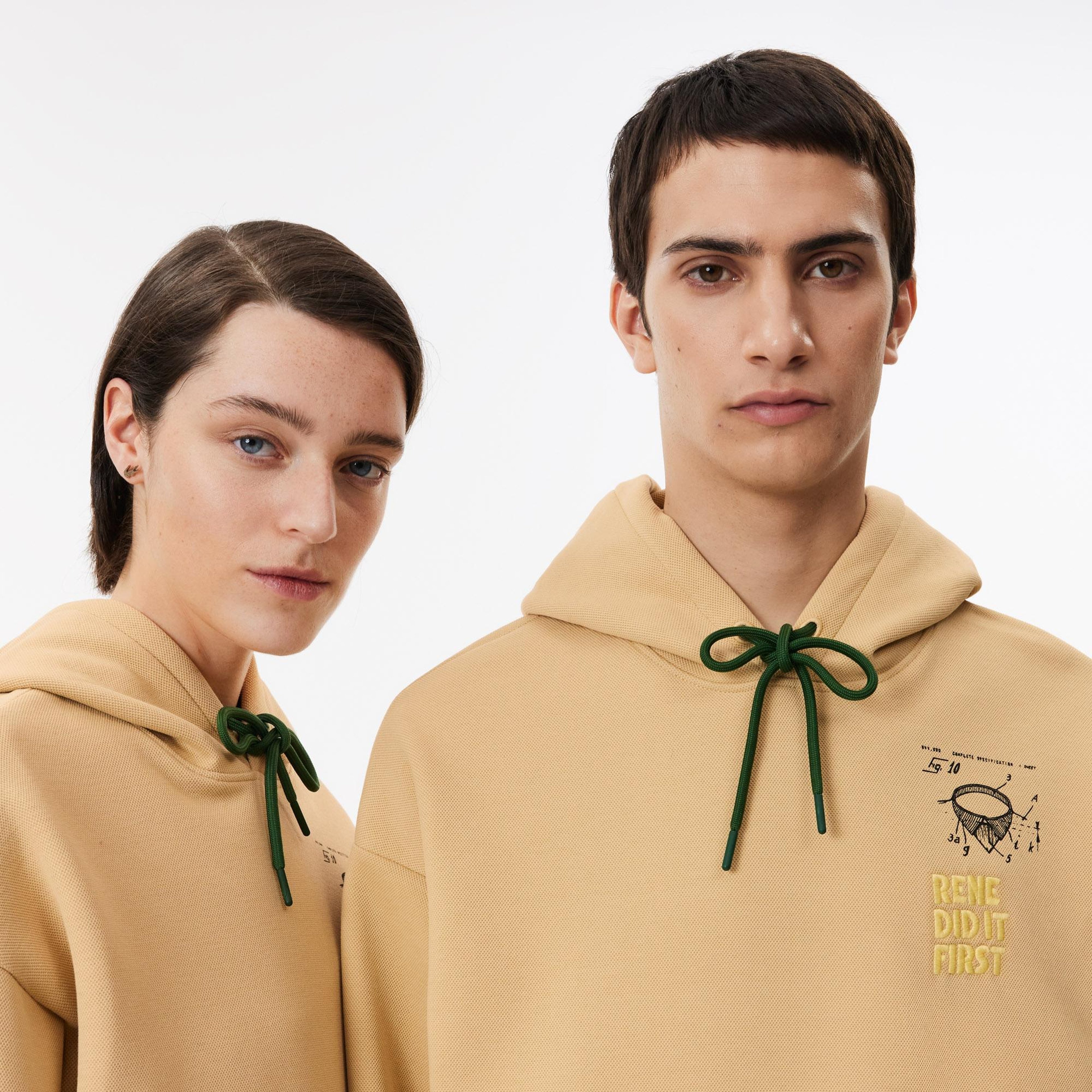 Unisex Relaxed Fit Kapüşonlu Bej Sweatshirt