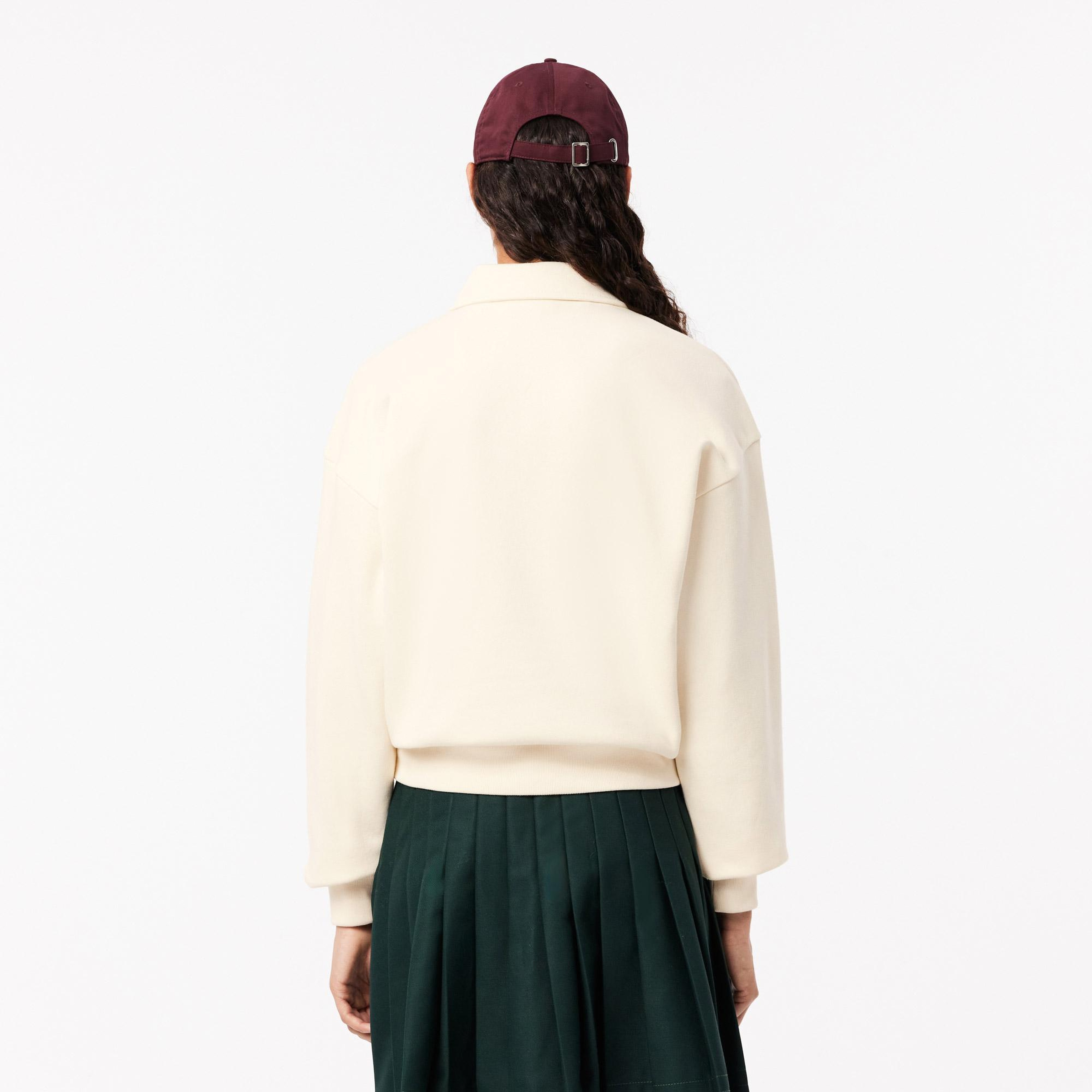 Kadın Relaxed Fit Polo Yaka Krem Sweatshirt