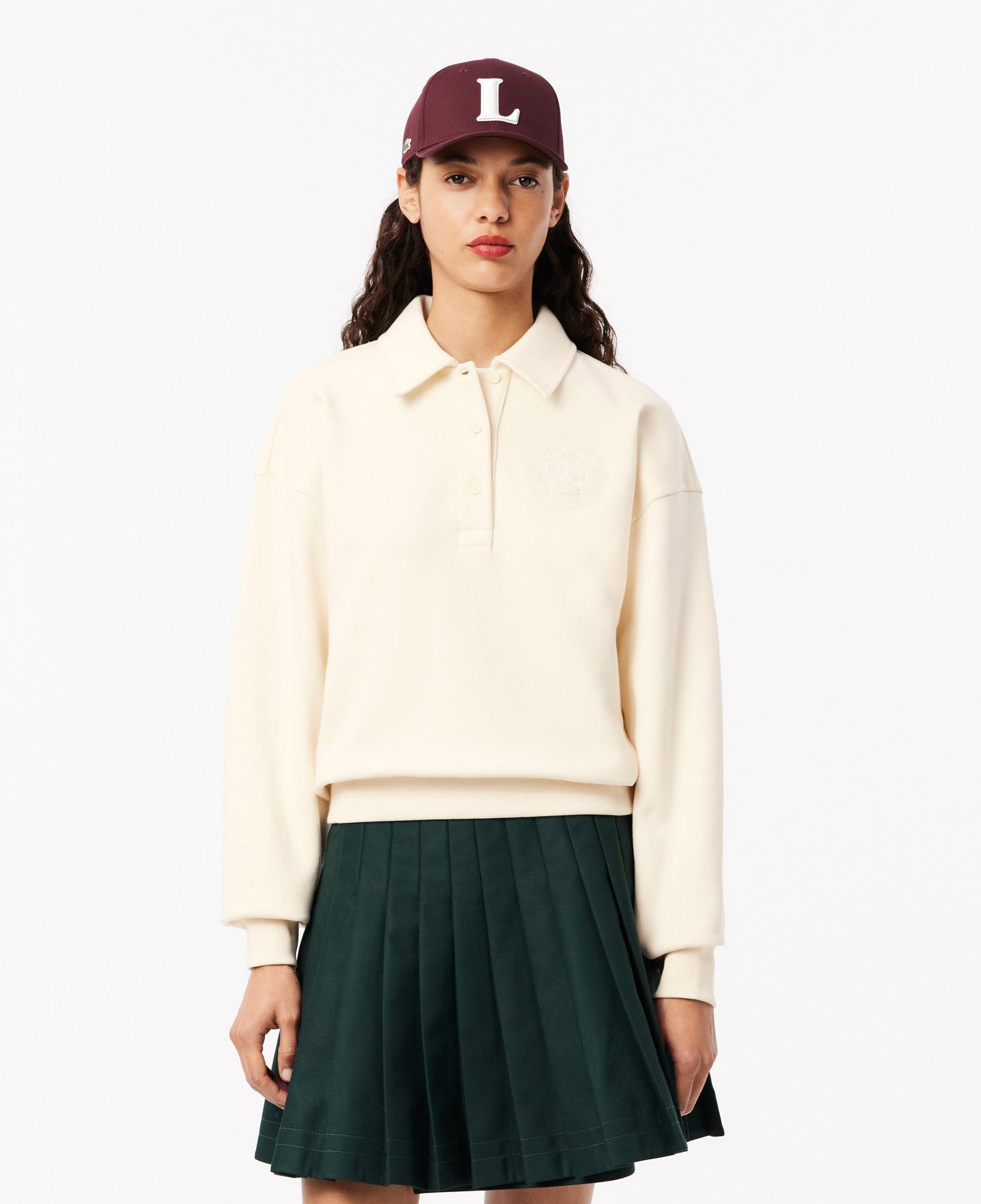 Kadın Relaxed Fit Polo Yaka Krem Sweatshirt