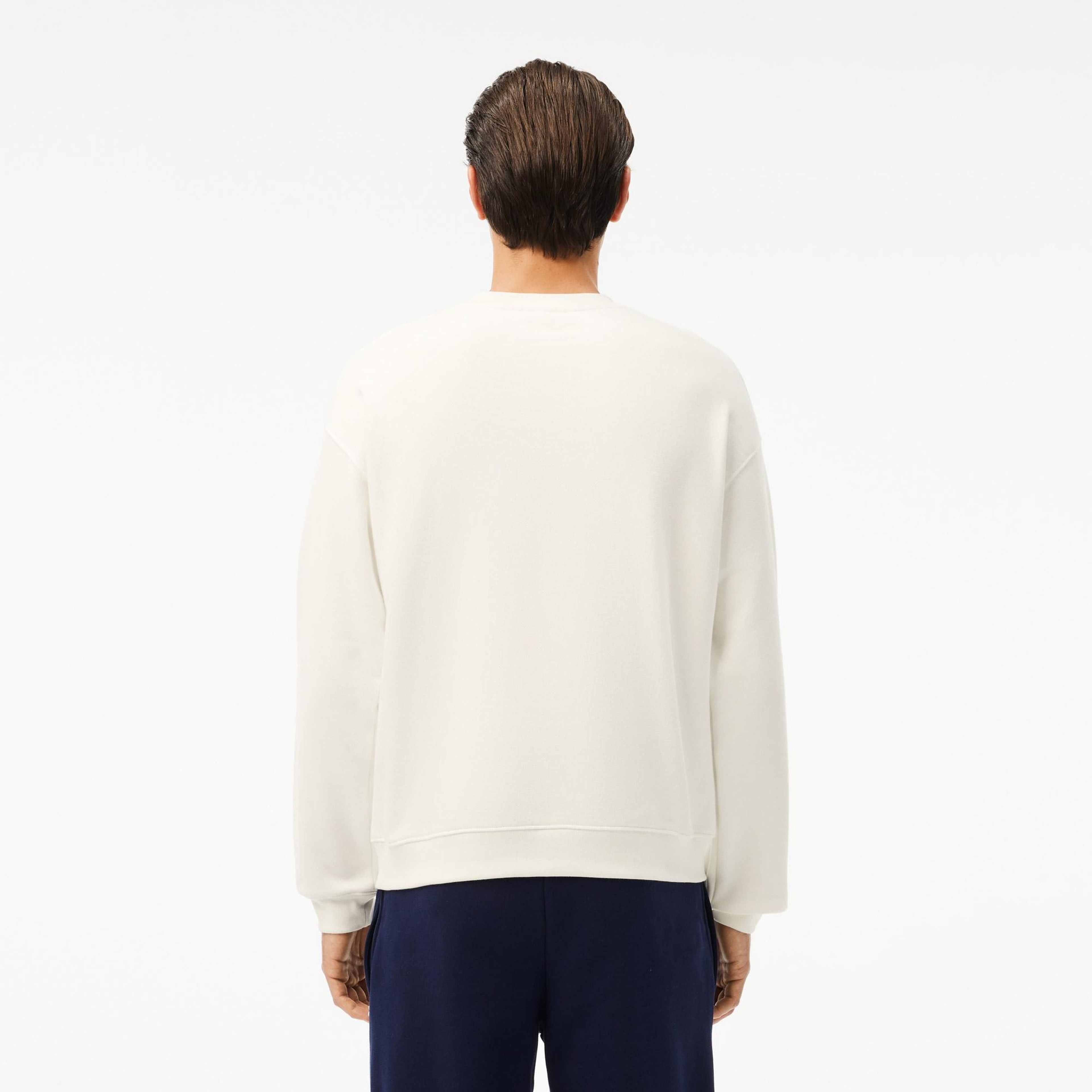 Lacoste Loose Fit Printed Fleece Unisex Krem Sweatshirt