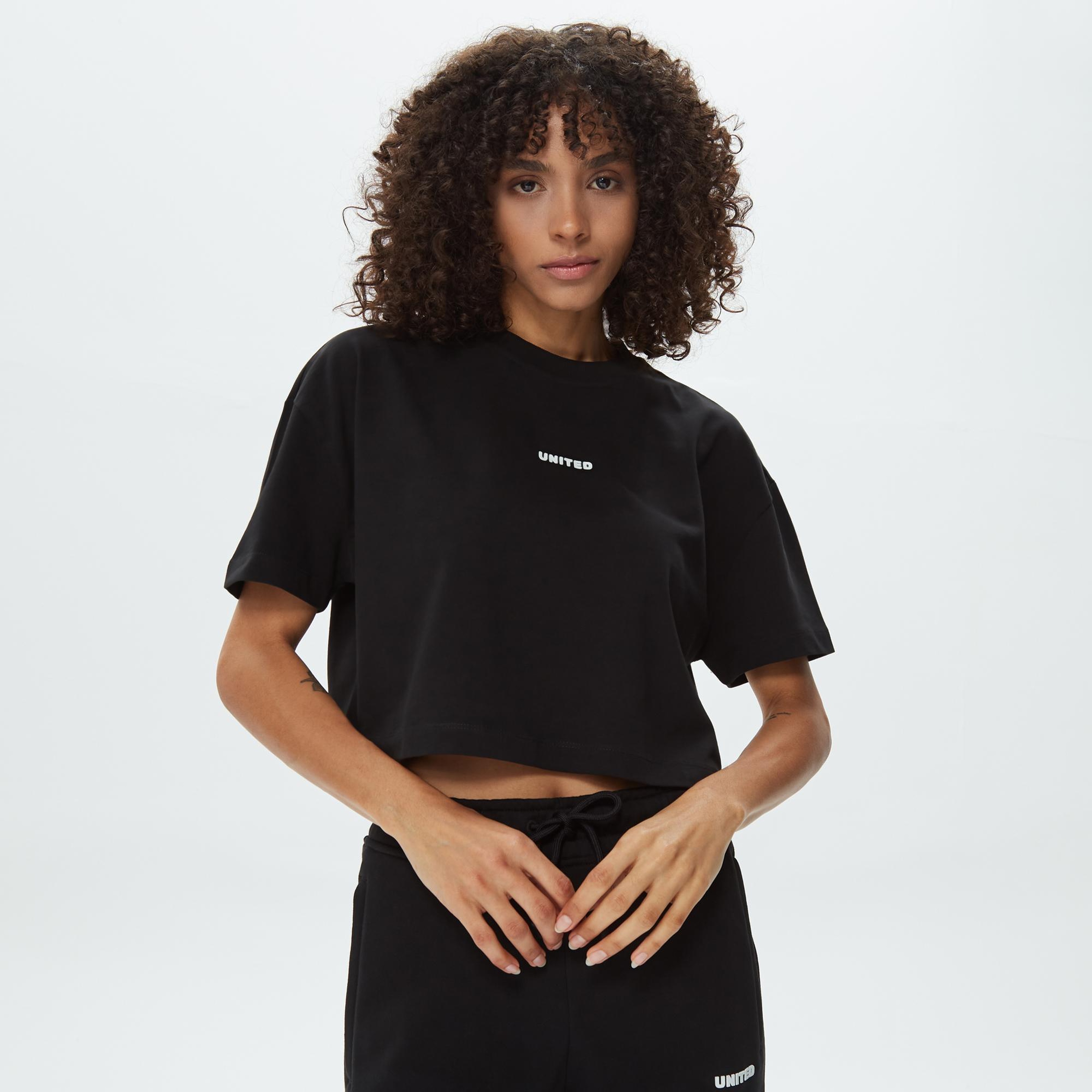 UNITED4 Classic Kadın Siyah Crop T-Shirt