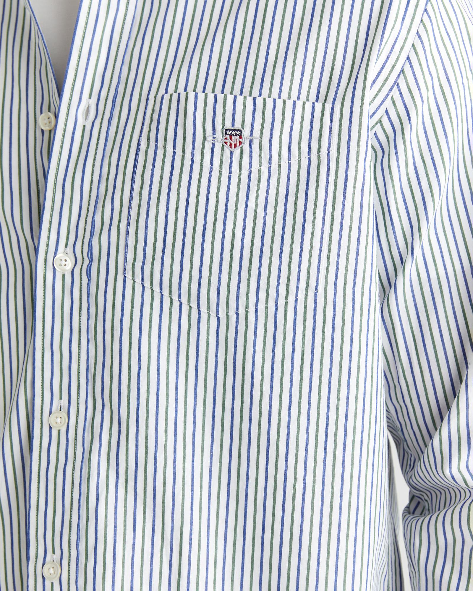 GANT Erkek Mavi Yeşil Çizgili Regular Fit Gömlek