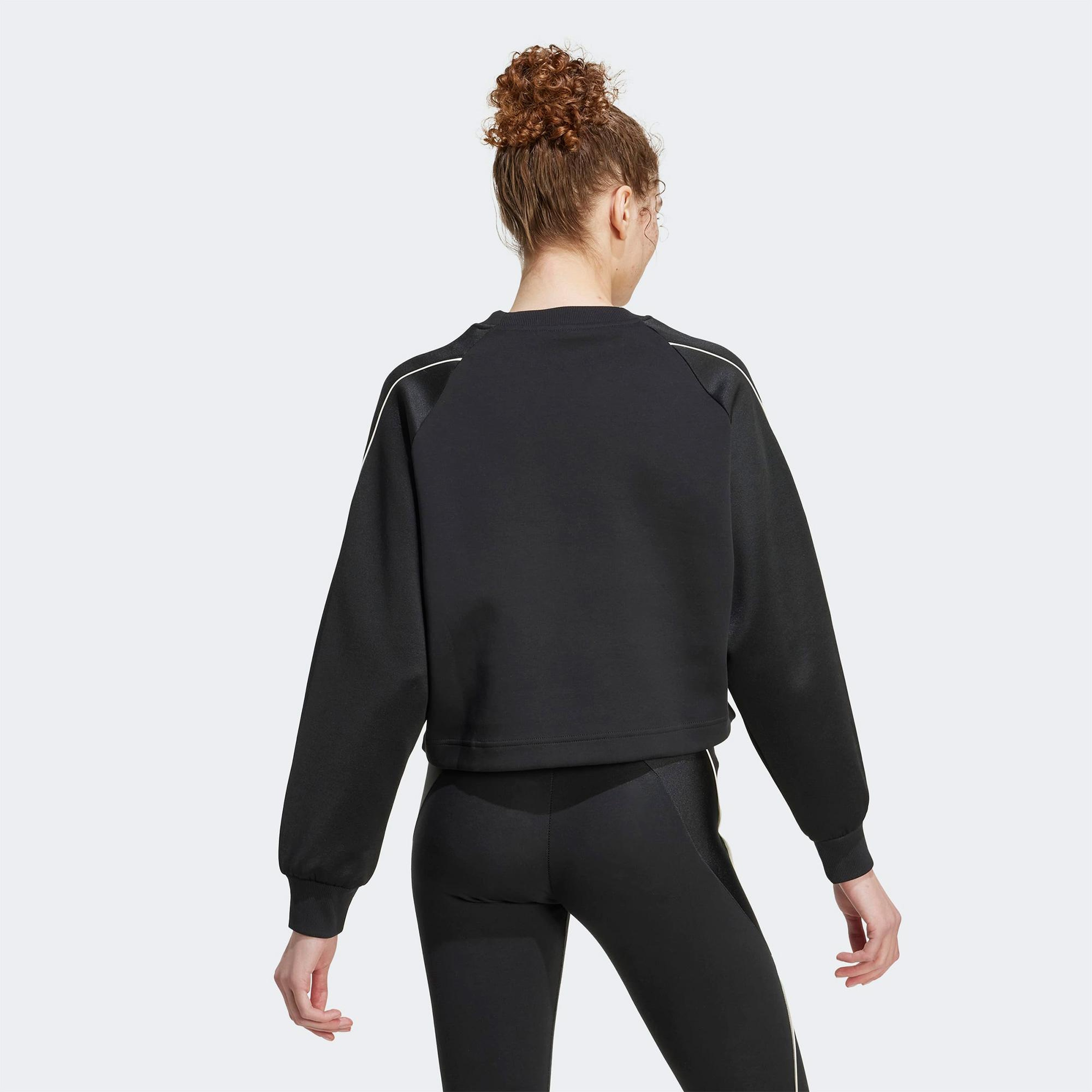 adidas Stadium 3 Stripes Bisiklet Yaka Kadın Siyah Sweatshirt
