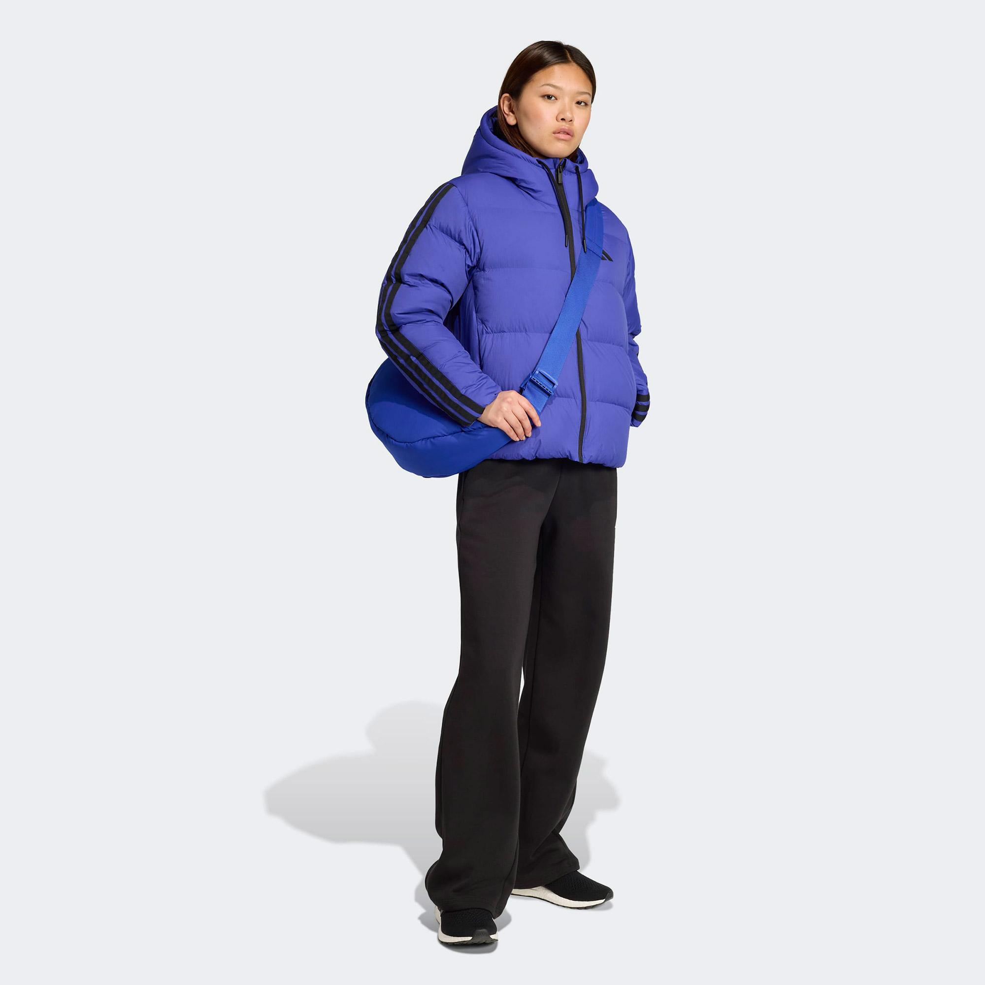 adidas Essentials Climawarm 3 Stripes Puffer Down Kapüşonlu Kadın Mavi Outdoor Montu