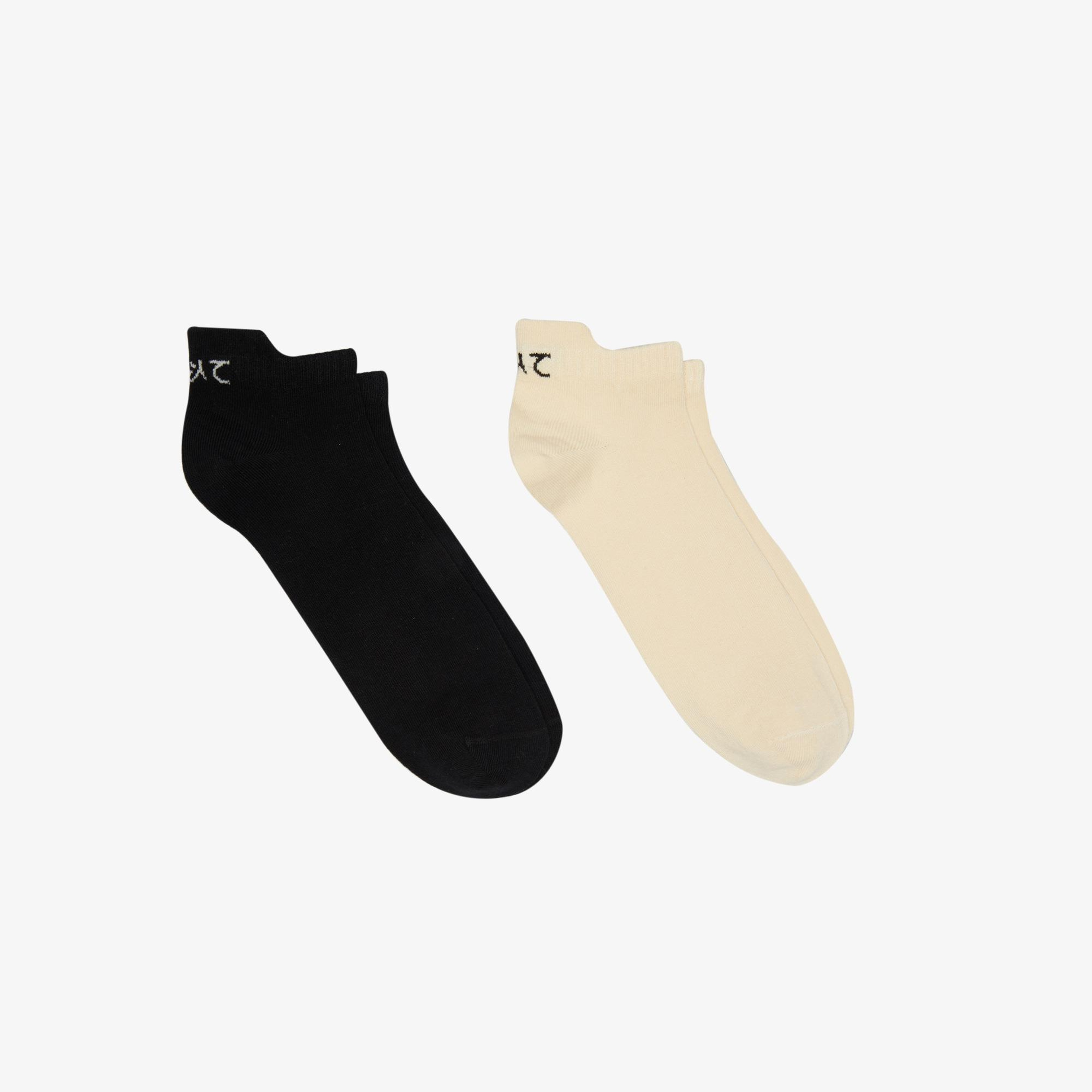 UNITED4 Unisex Bej ve Siyah 2'li Patik Çorap