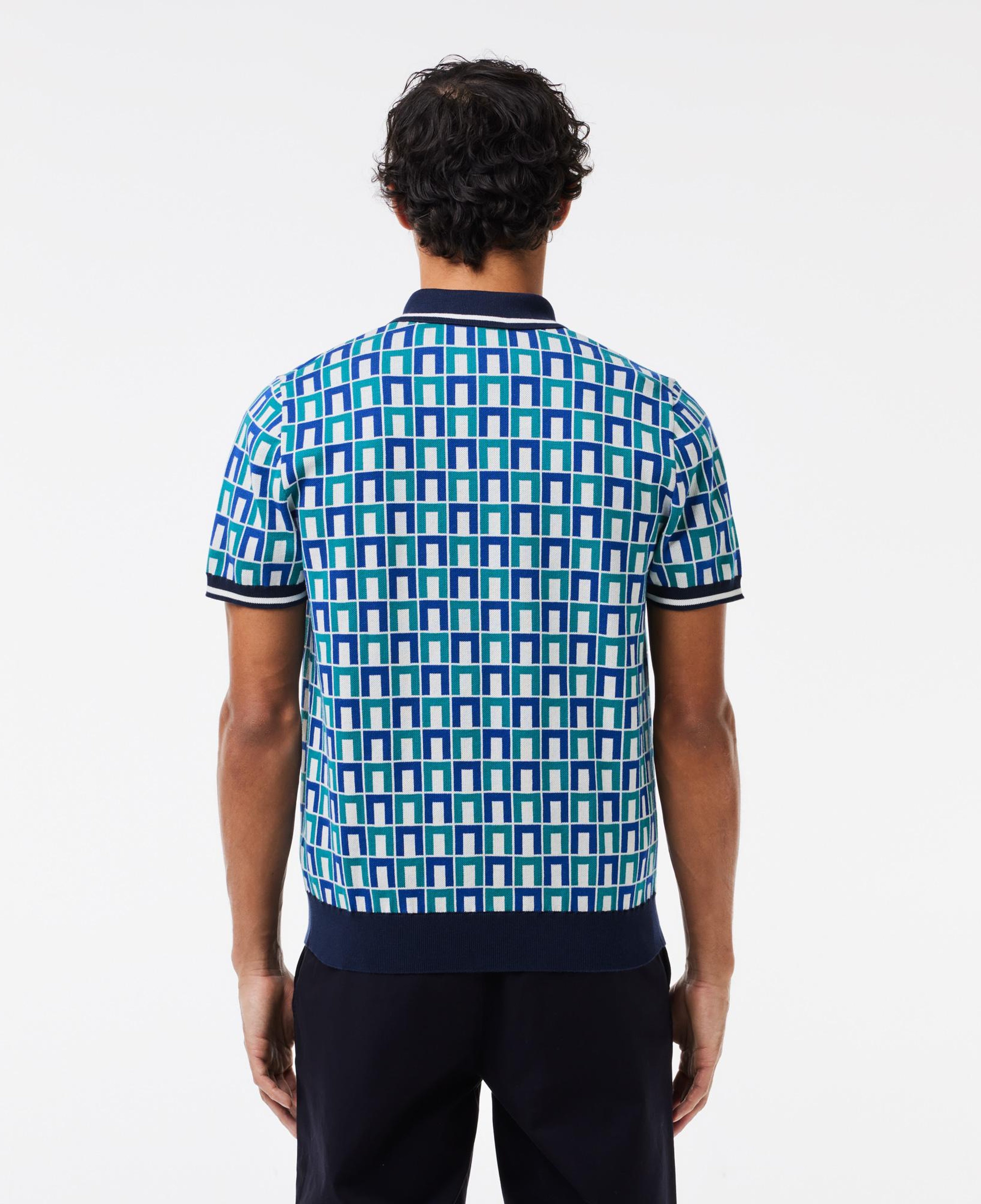 Erkek Regular Fit Gömlek Yaka Monogram Mavi Polo