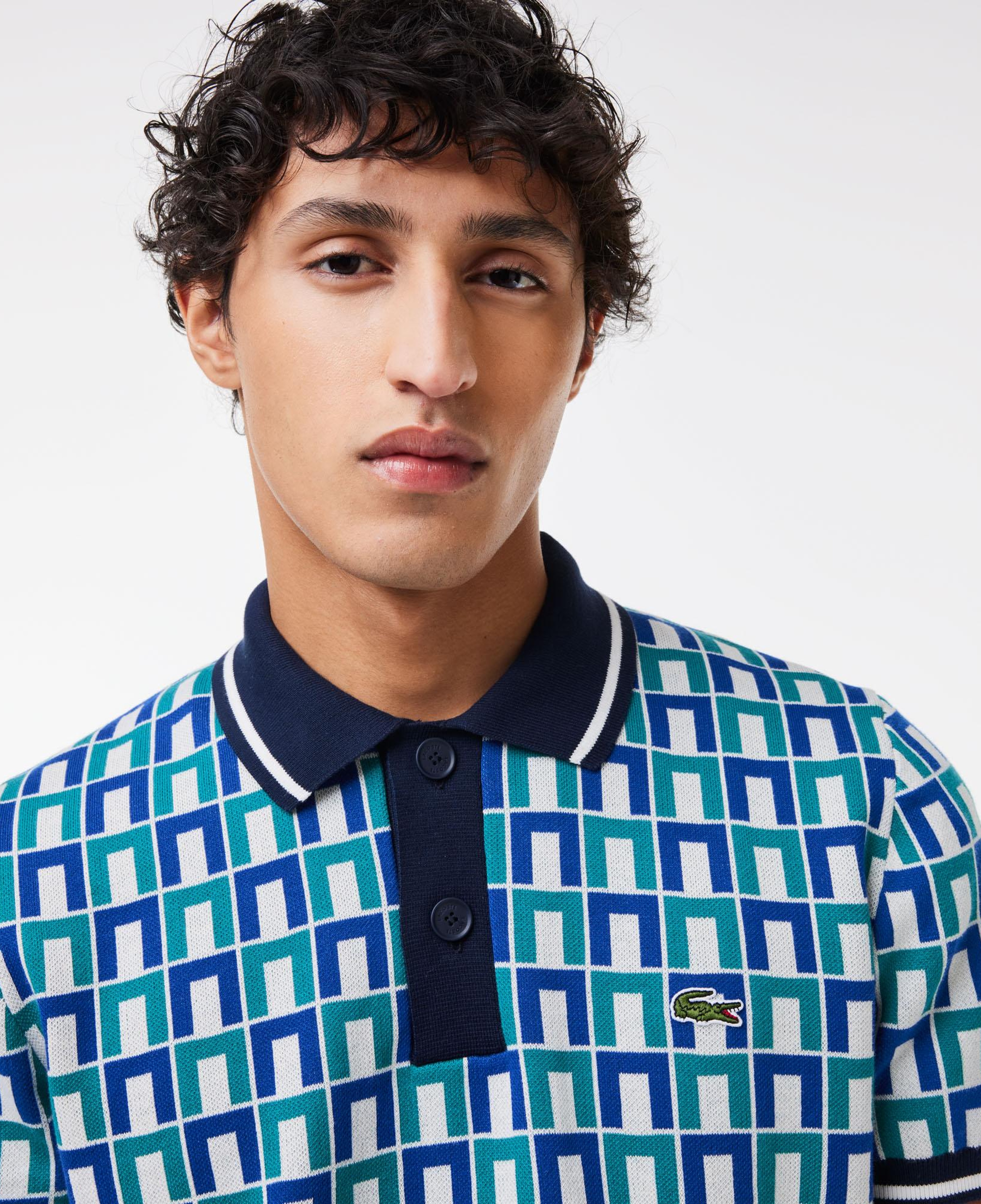 Erkek Regular Fit Gömlek Yaka Monogram Mavi Polo