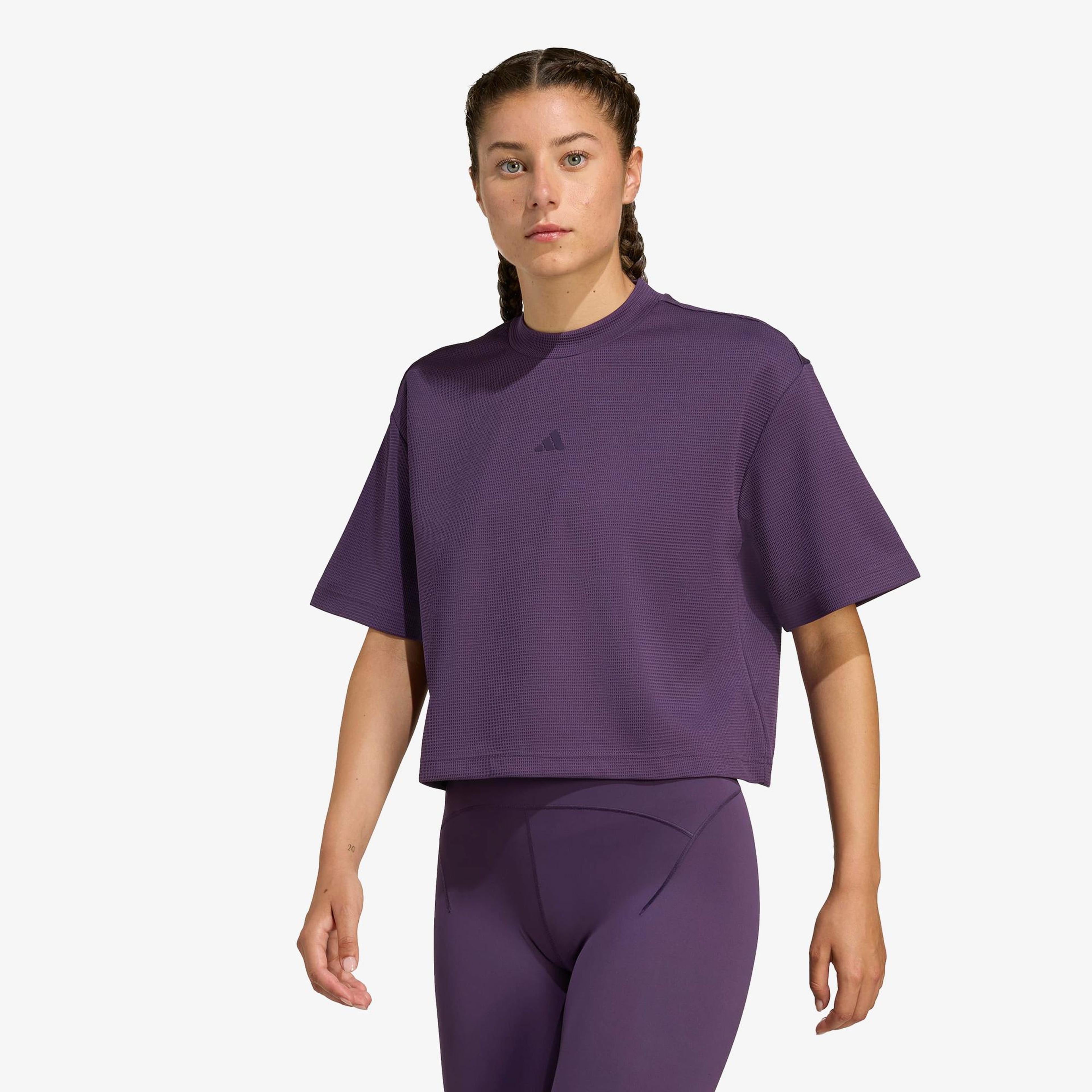 adidas Yoga Motion Petek Örgü Kadın Mor Antrenman T-Shirt