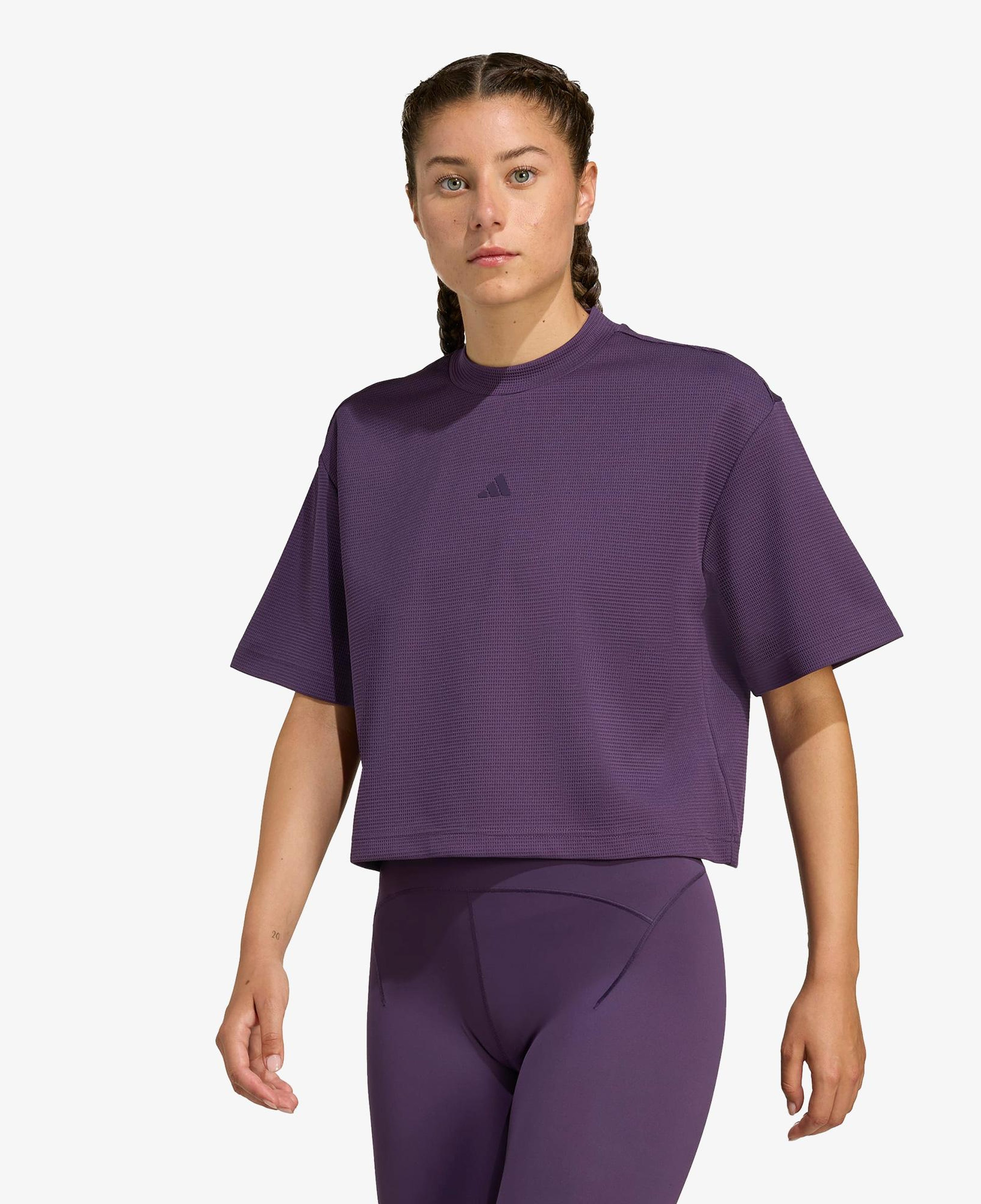 adidas Yoga Motion Petek Örgü Kadın Mor Antrenman T-Shirt