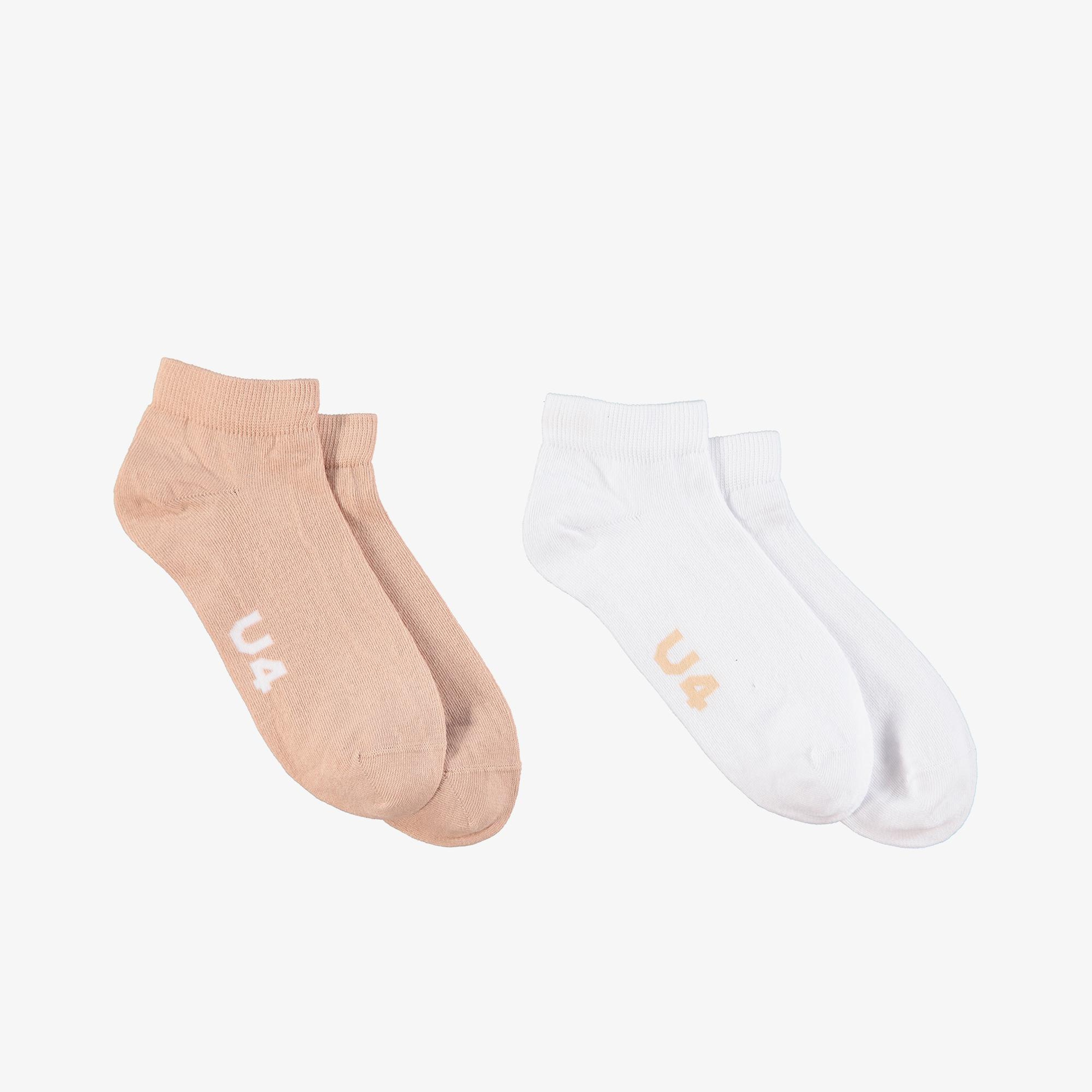 UNITED4 Unisex Beyaz Bej 2'li Çorap
