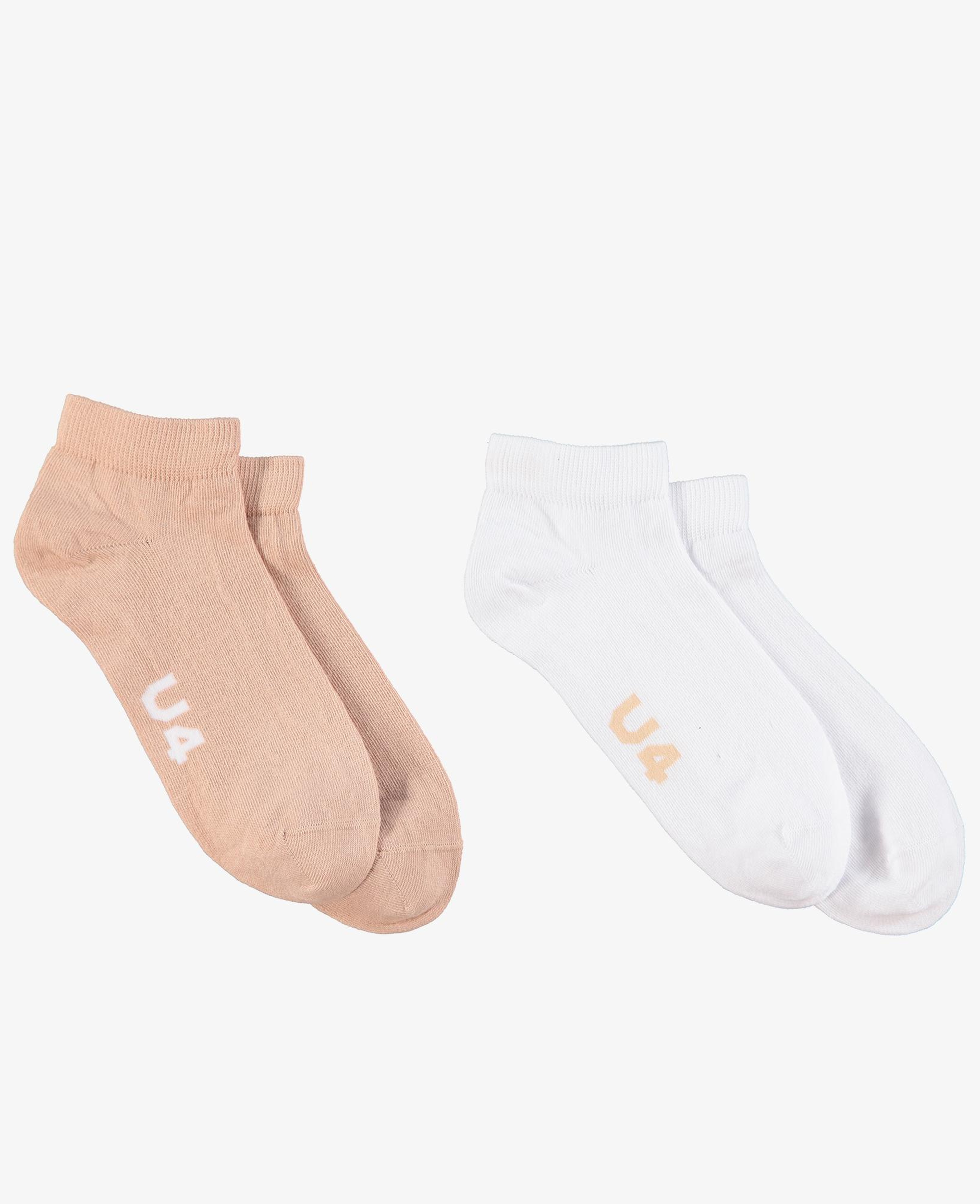 UNITED4 Unisex Beyaz Bej 2'li Çorap