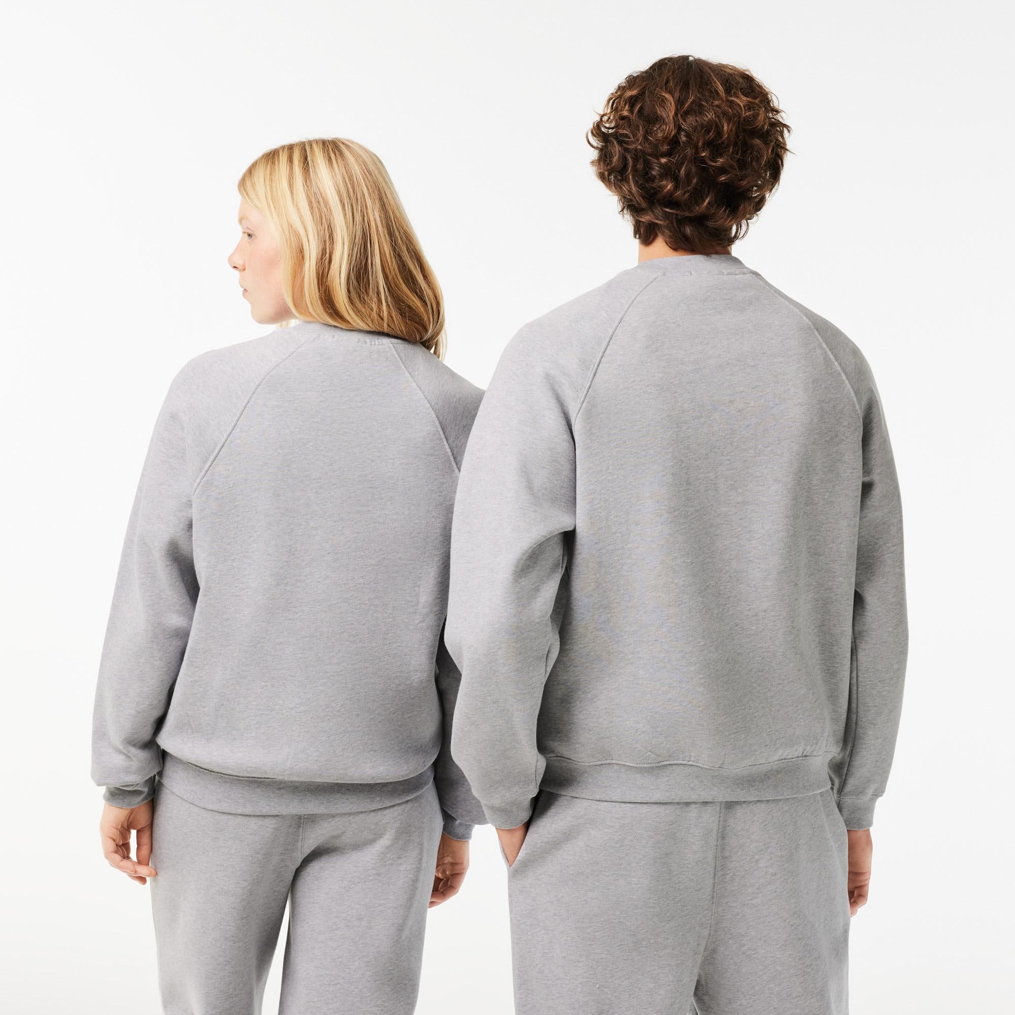 Unisex Loose Fit Bisiklet Yaka Baskılı Gri Sweatshirt