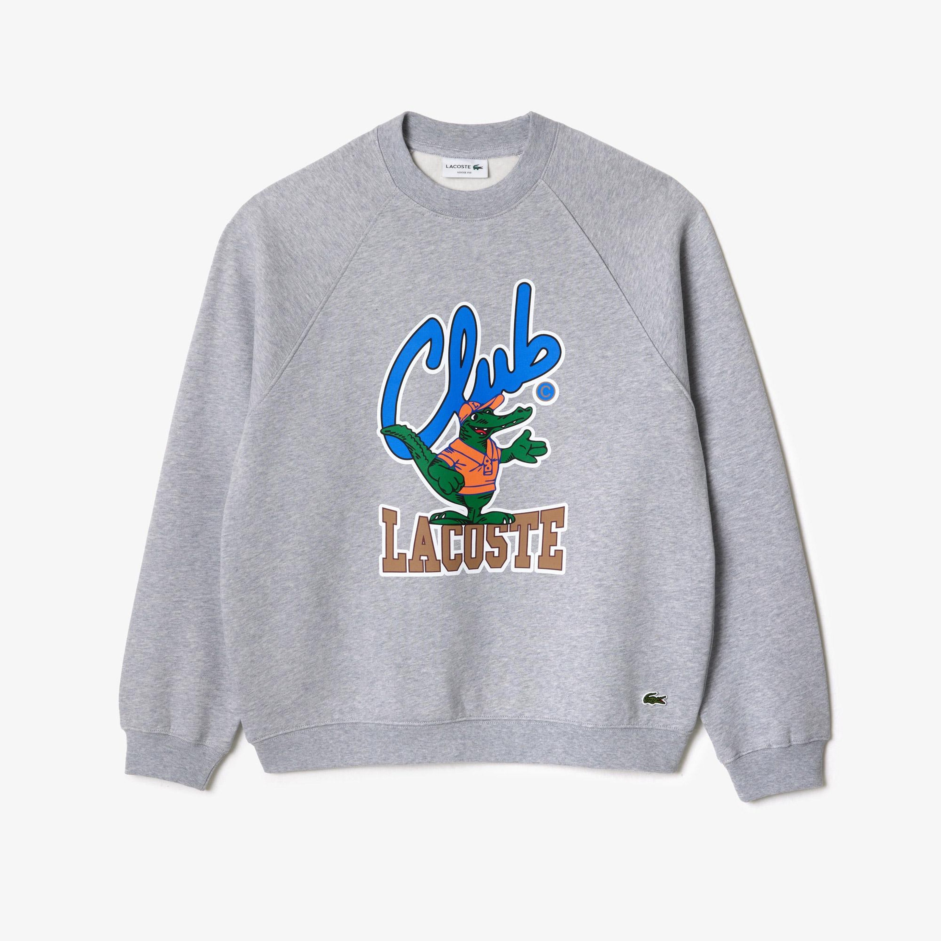 Unisex Loose Fit Bisiklet Yaka Baskılı Gri Sweatshirt