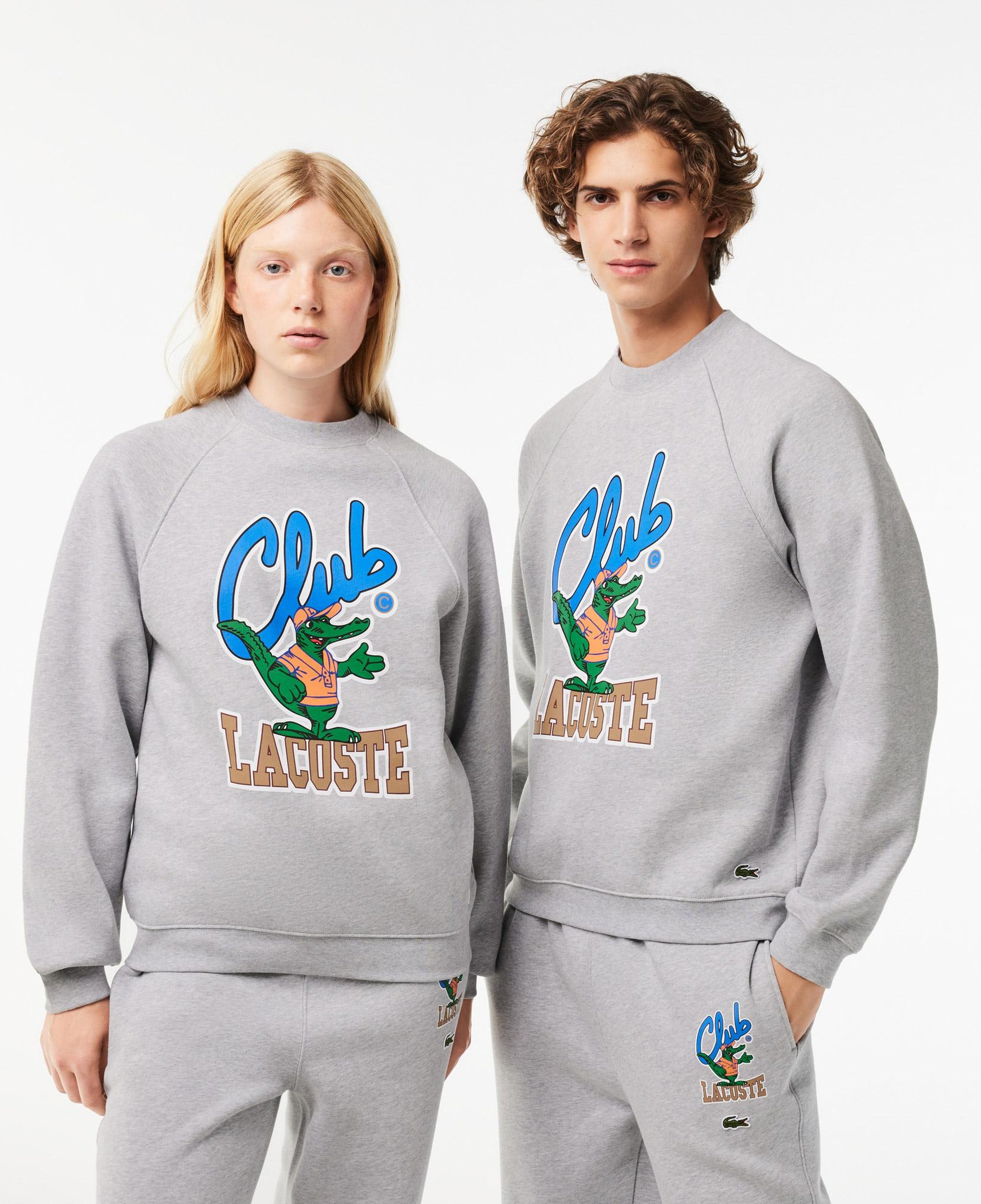 Unisex Loose Fit Bisiklet Yaka Baskılı Gri Sweatshirt