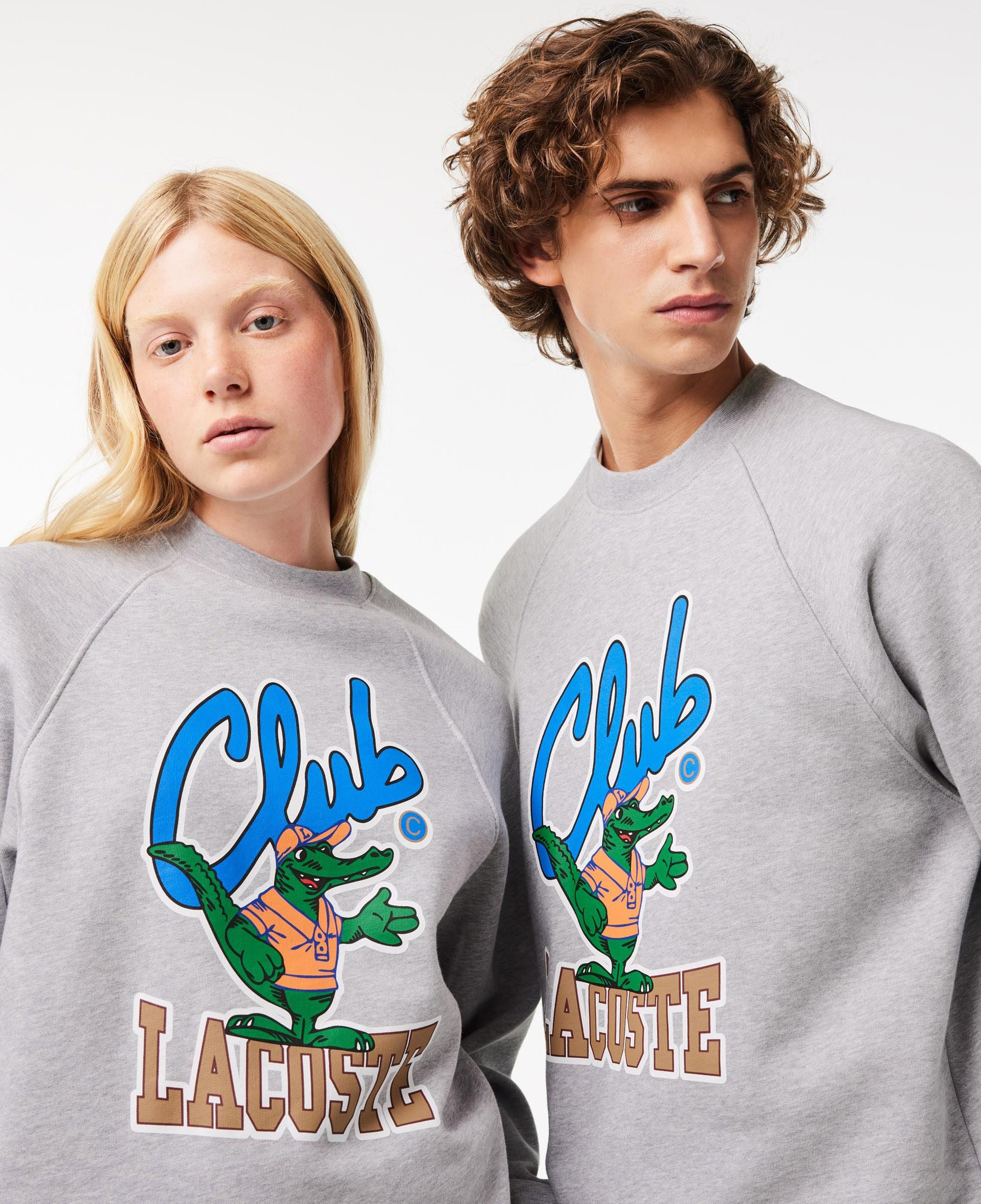 Unisex Loose Fit Bisiklet Yaka Baskılı Gri Sweatshirt