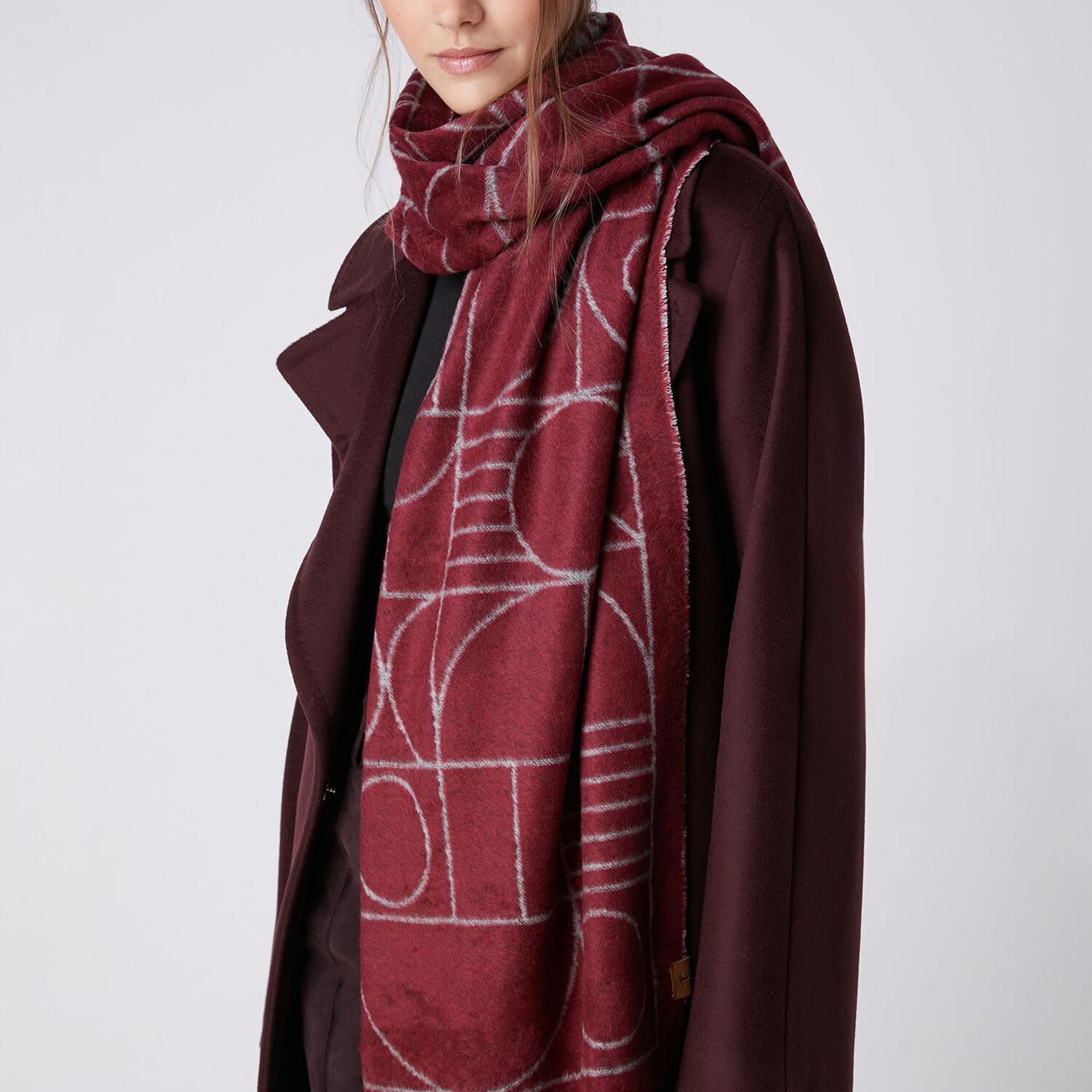 Beymen Club Kadın Bordo Geometrik Desenli Atkı