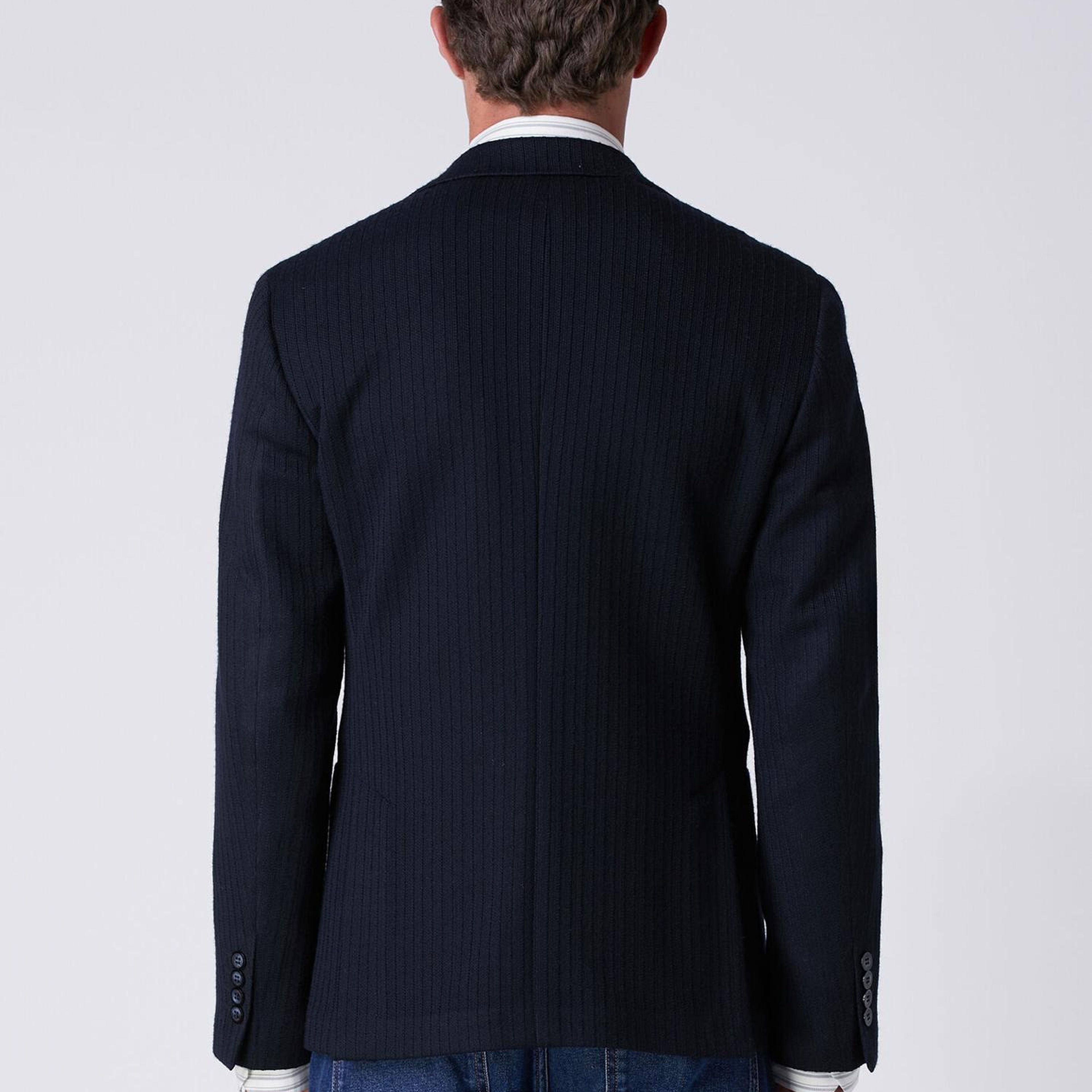 Beymen Club Erkek Lacivert Dikiş Çizgili Dokulu Blazer
