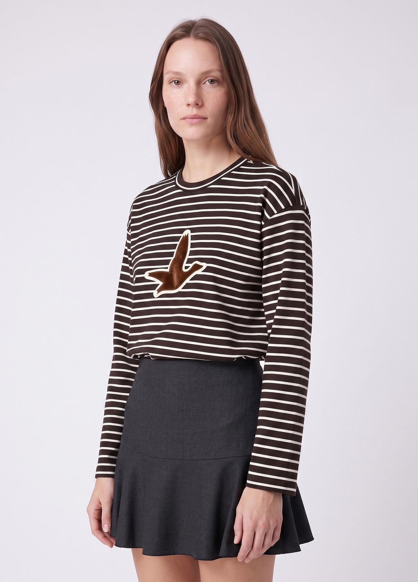 Beymen Club Kadın Kahve Ekru Çizgili Logolu Sweatshirt