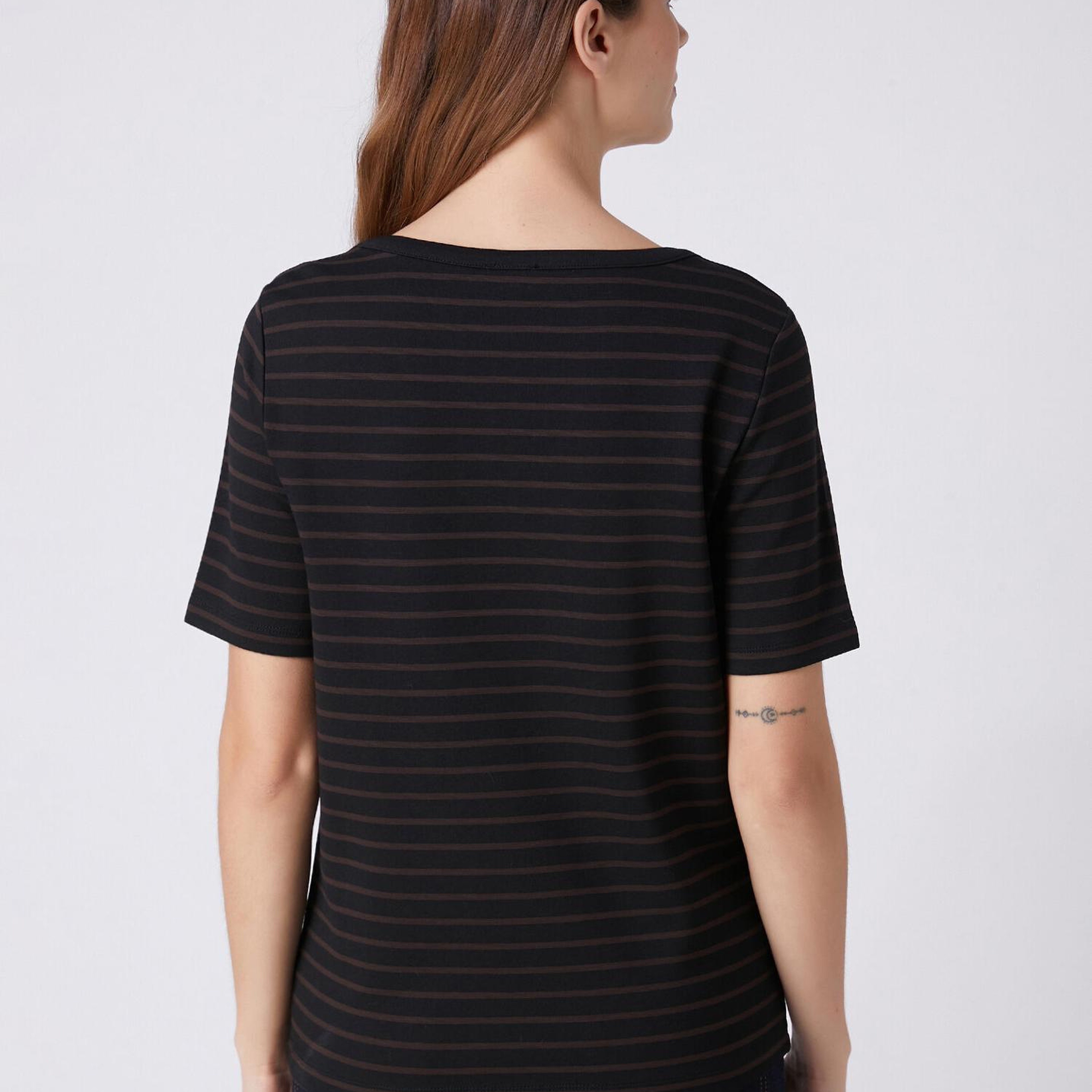 Beymen Club Kadın Siyah Kahve Çizgili T-shirt