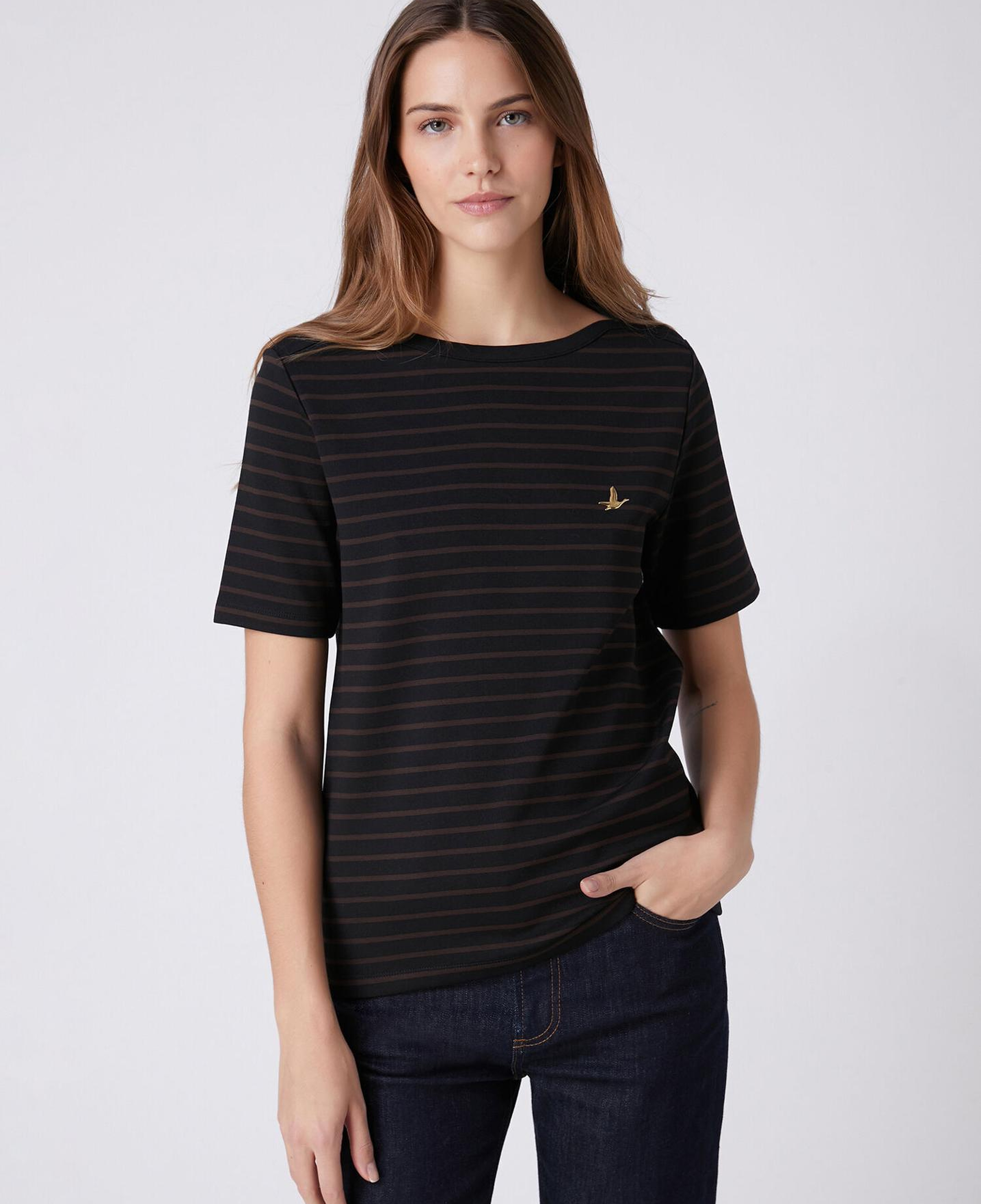 Beymen Club Kadın Siyah Kahve Çizgili T-shirt
