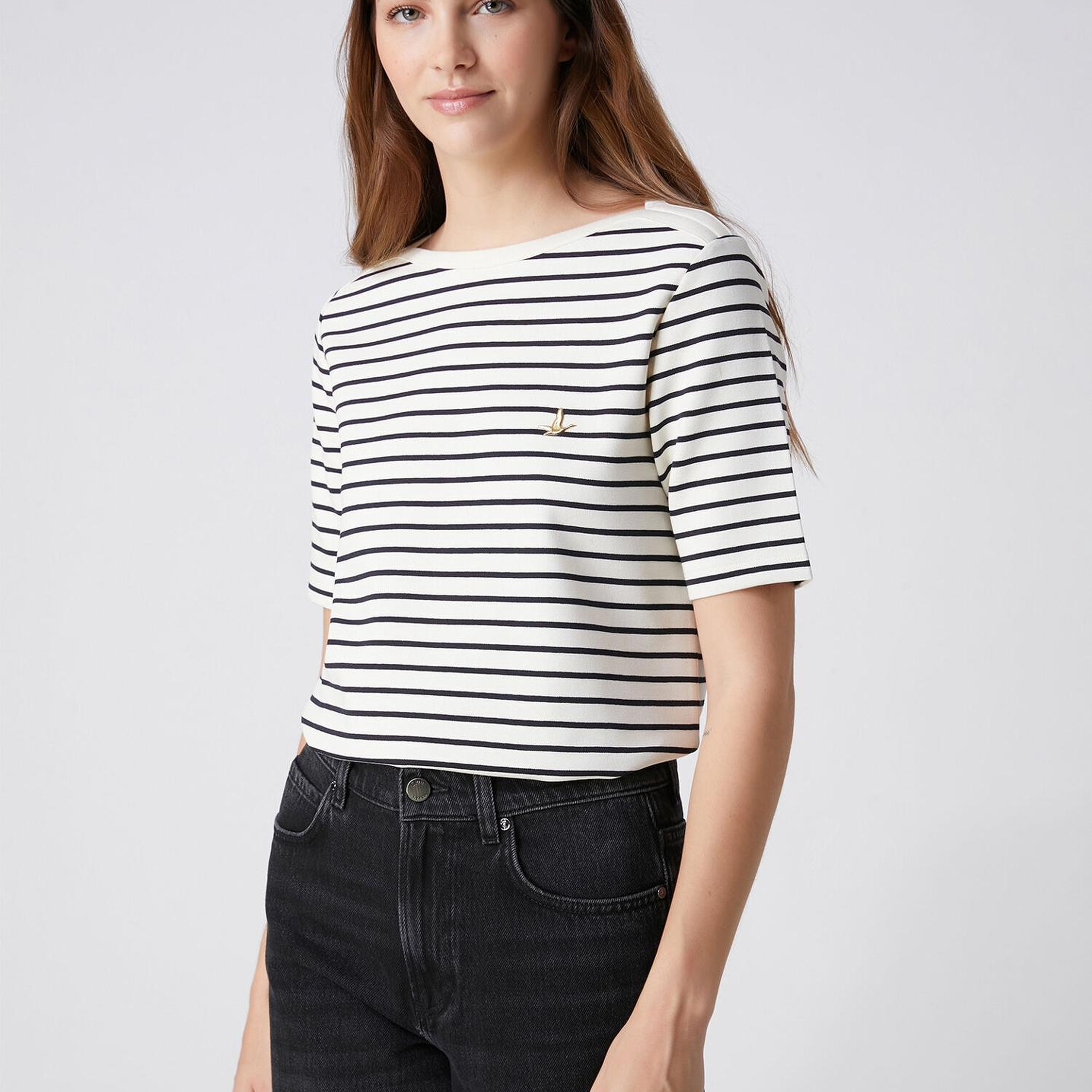 Beymen Club Kadın Lacivert Ekru Çizgi Desenli T-shirt