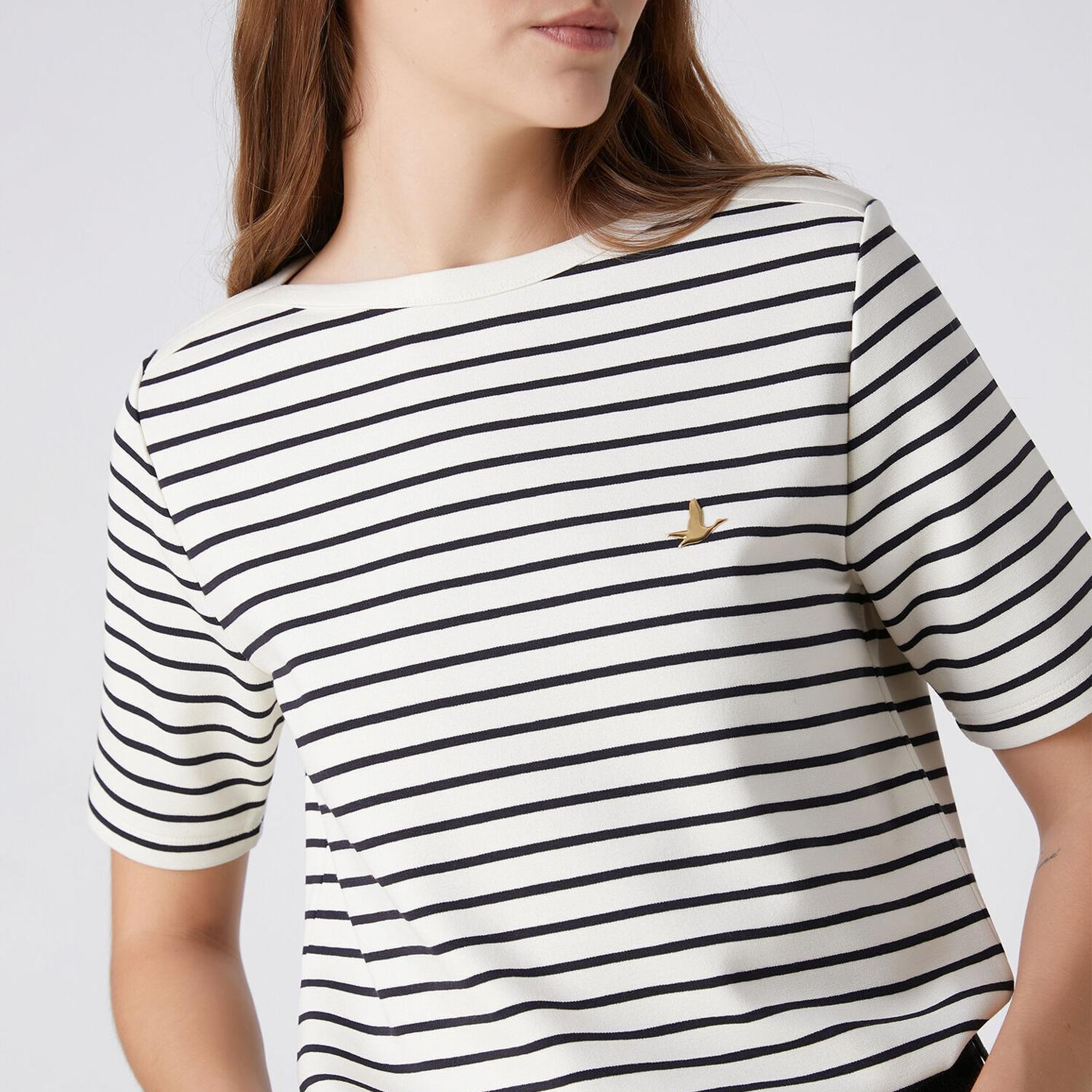 Beymen Club Kadın Lacivert Ekru Çizgi Desenli T-shirt