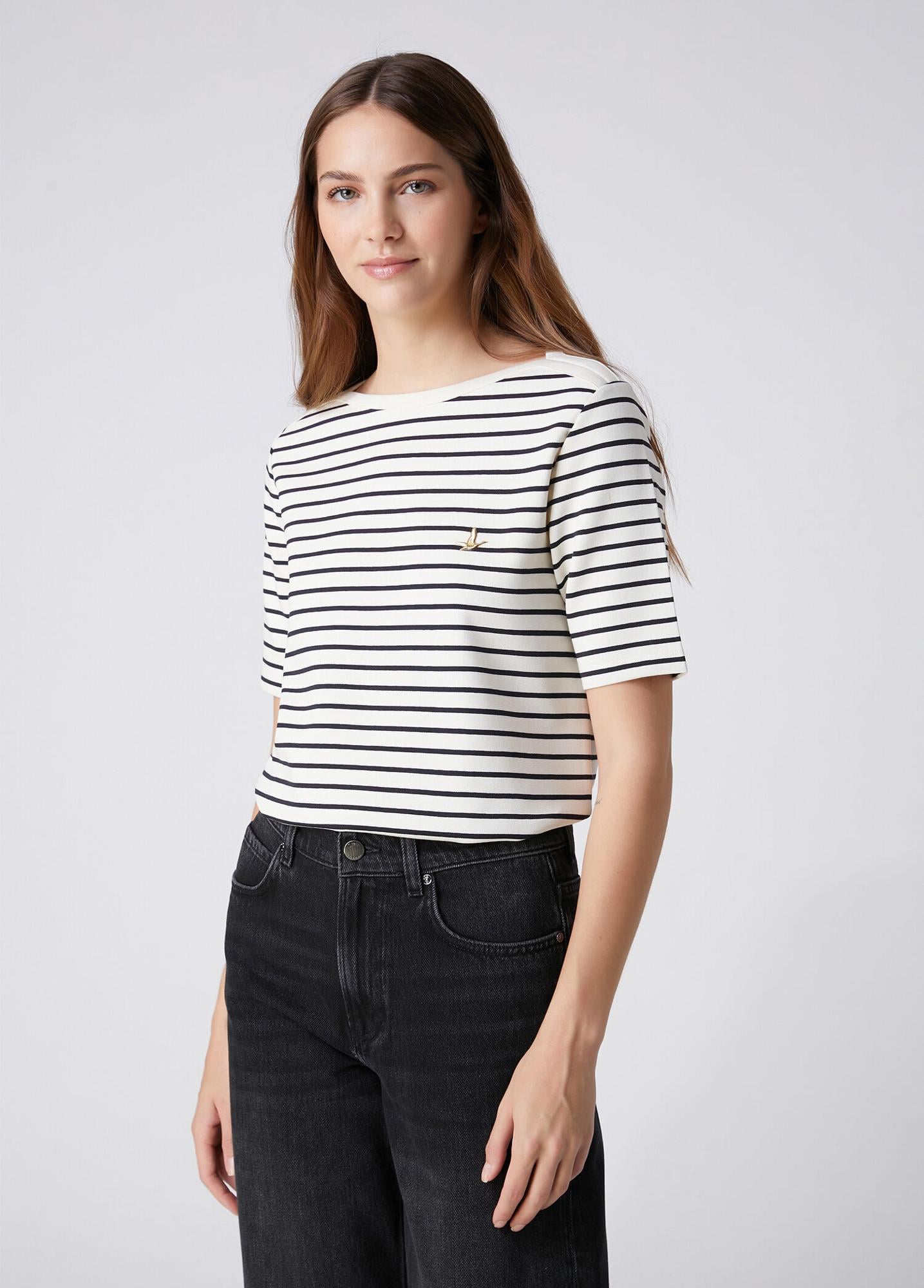 Beymen Club Kadın Lacivert Ekru Çizgi Desenli T-shirt