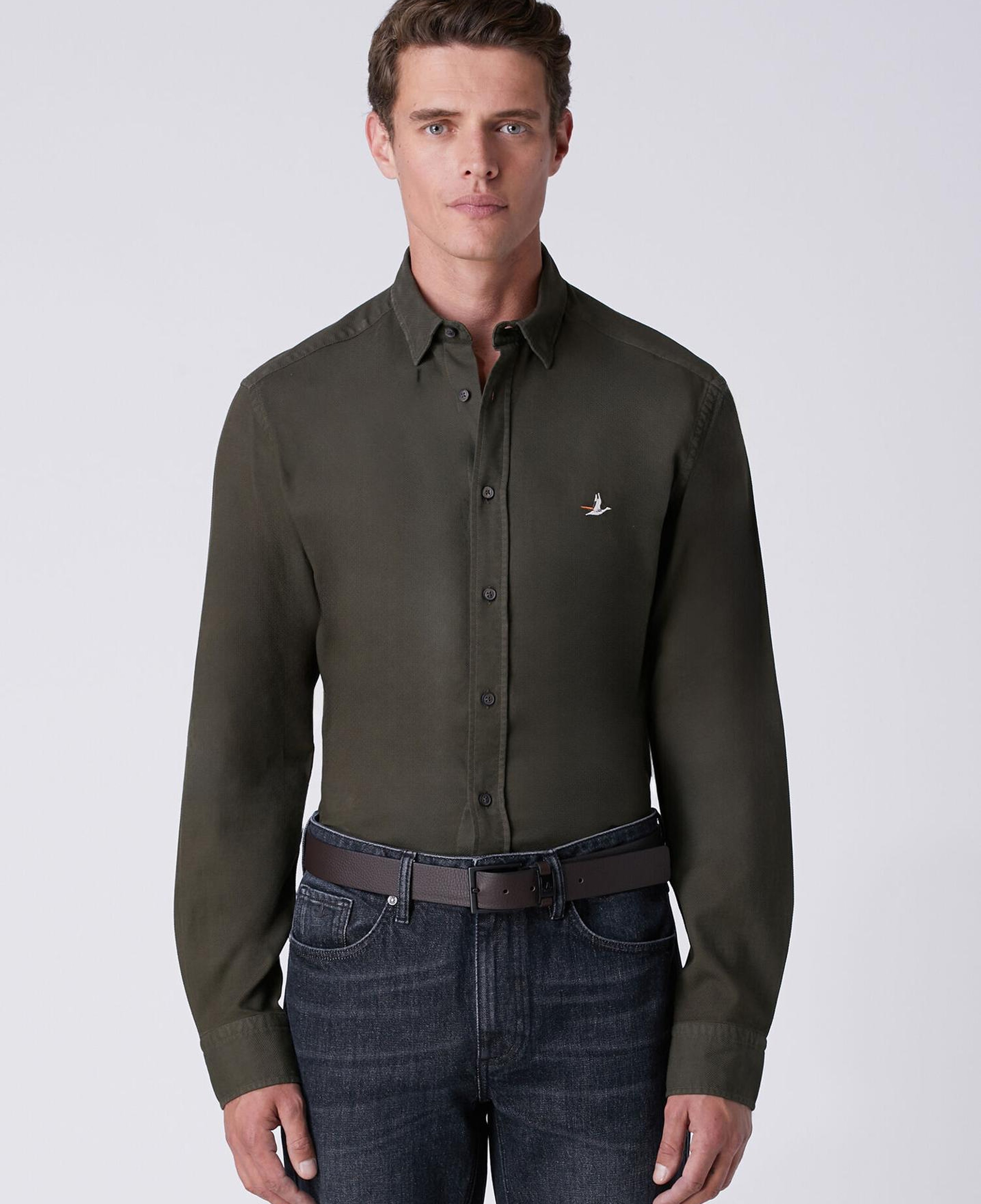 Beymen Club Erkek Comfort Fit Haki Pirinç Dokulu Gömlek