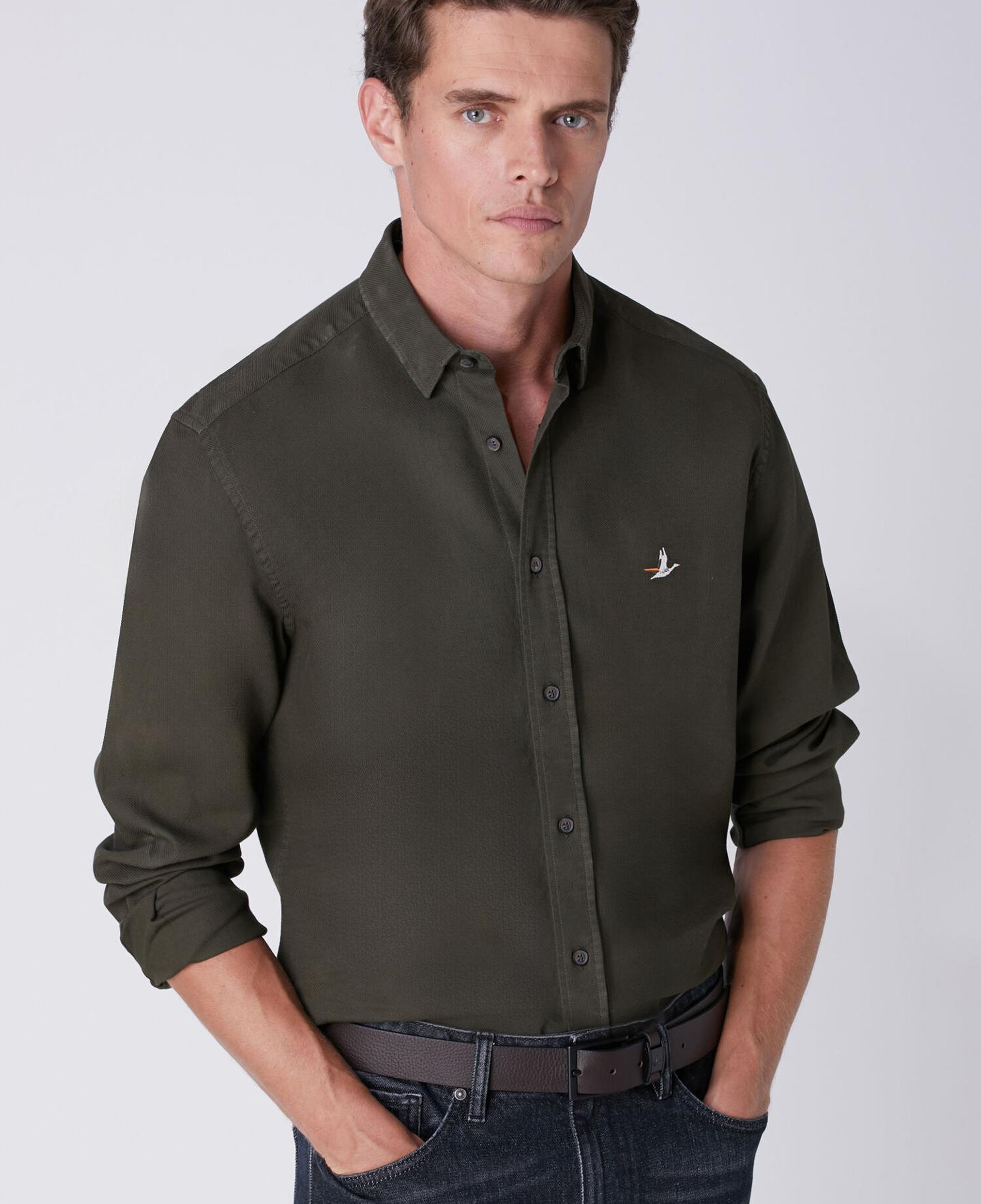 Beymen Club Erkek Comfort Fit Haki Pirinç Dokulu Gömlek