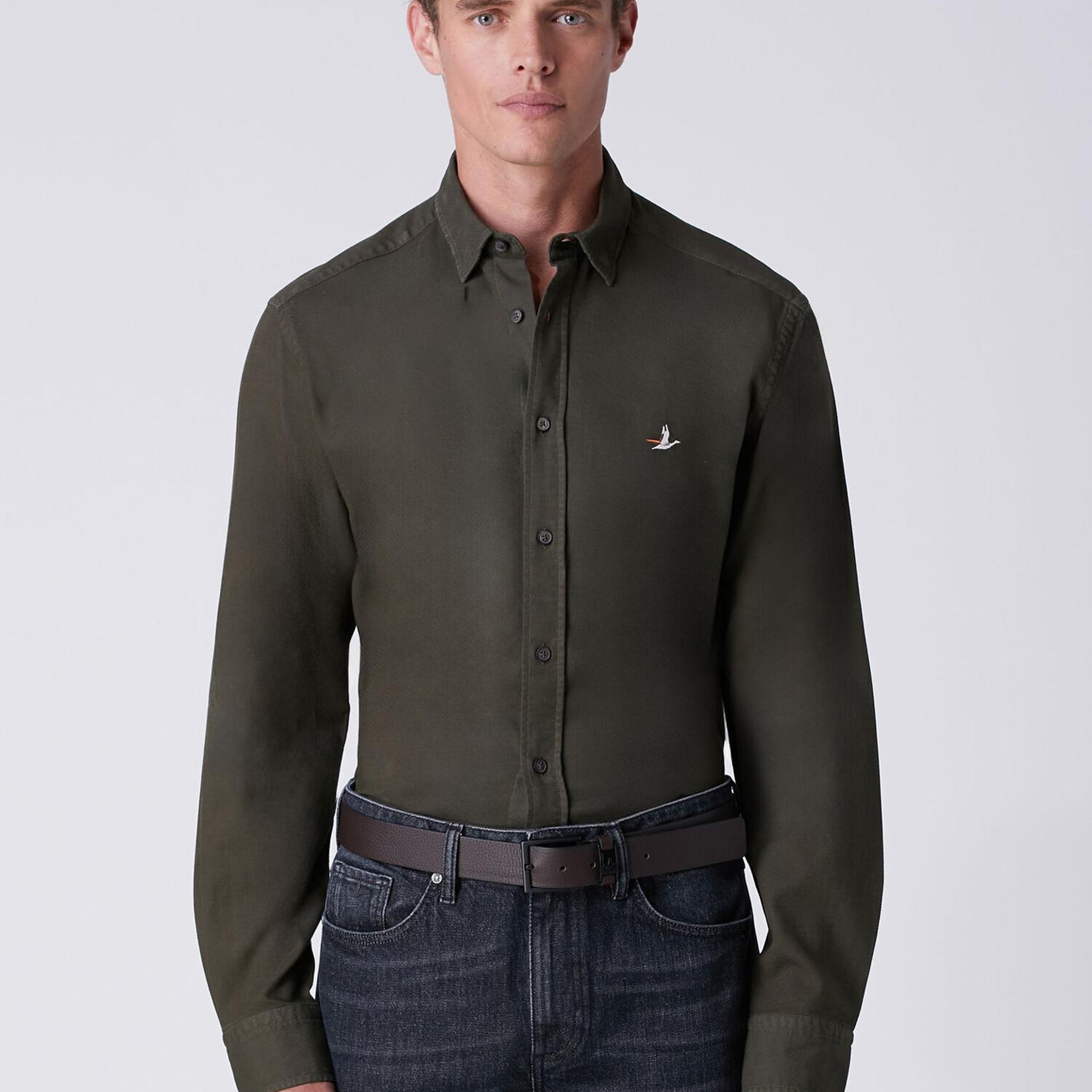 Beymen Club Erkek Comfort Fit Haki Pirinç Dokulu Gömlek