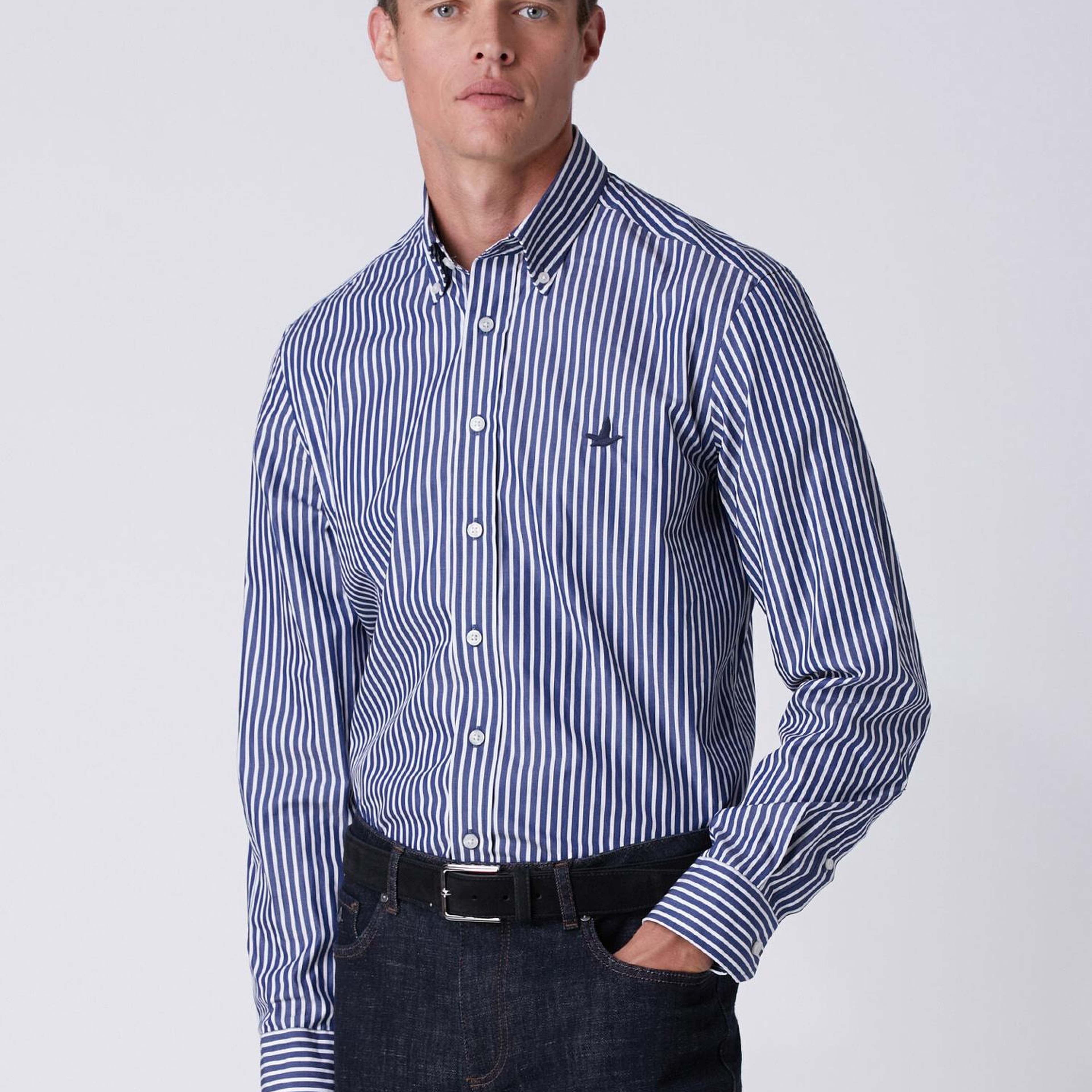 Beymen Club Erkek Comfort Fit Lacivert Beyaz Çizgili Poplin Gömlek