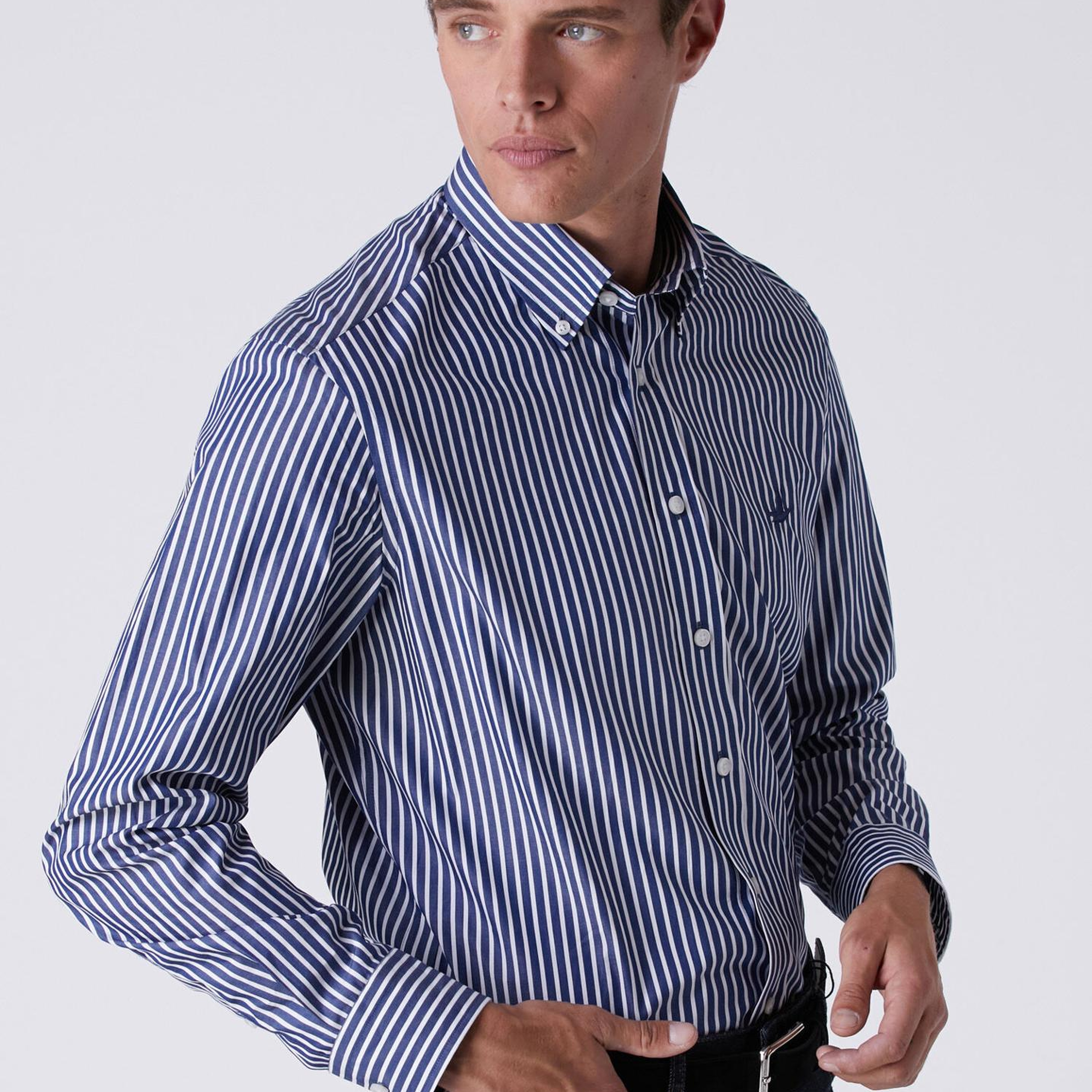 Beymen Club Erkek Comfort Fit Lacivert Beyaz Çizgili Poplin Gömlek
