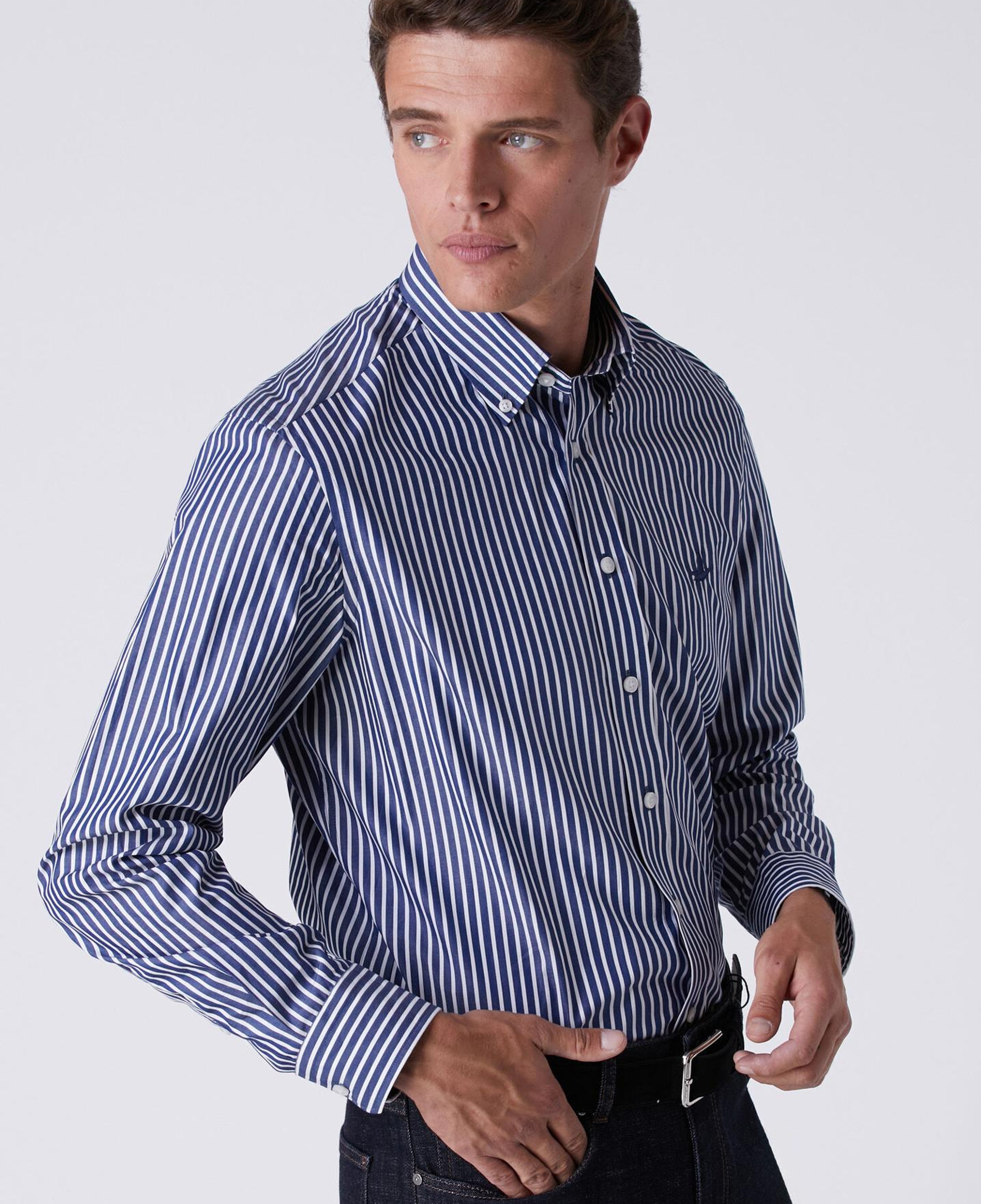 Beymen Club Erkek Comfort Fit Lacivert Beyaz Çizgili Poplin Gömlek
