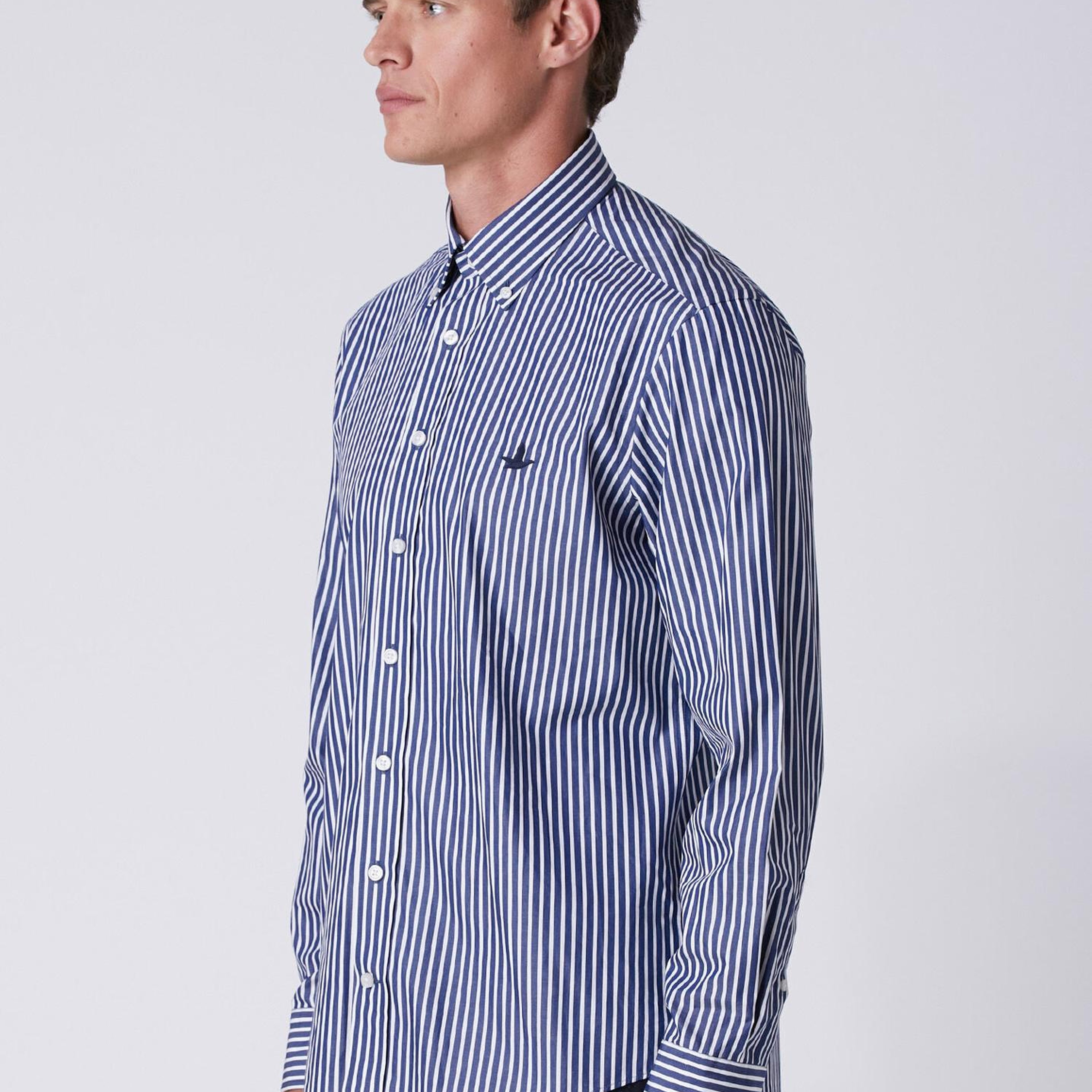 Beymen Club Erkek Comfort Fit Lacivert Beyaz Çizgili Poplin Gömlek