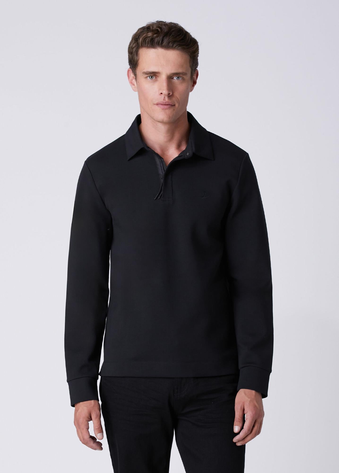 Beymen Club Erkek Comfort Fit Siyah Polo Yaka Interlock Sweatshirt