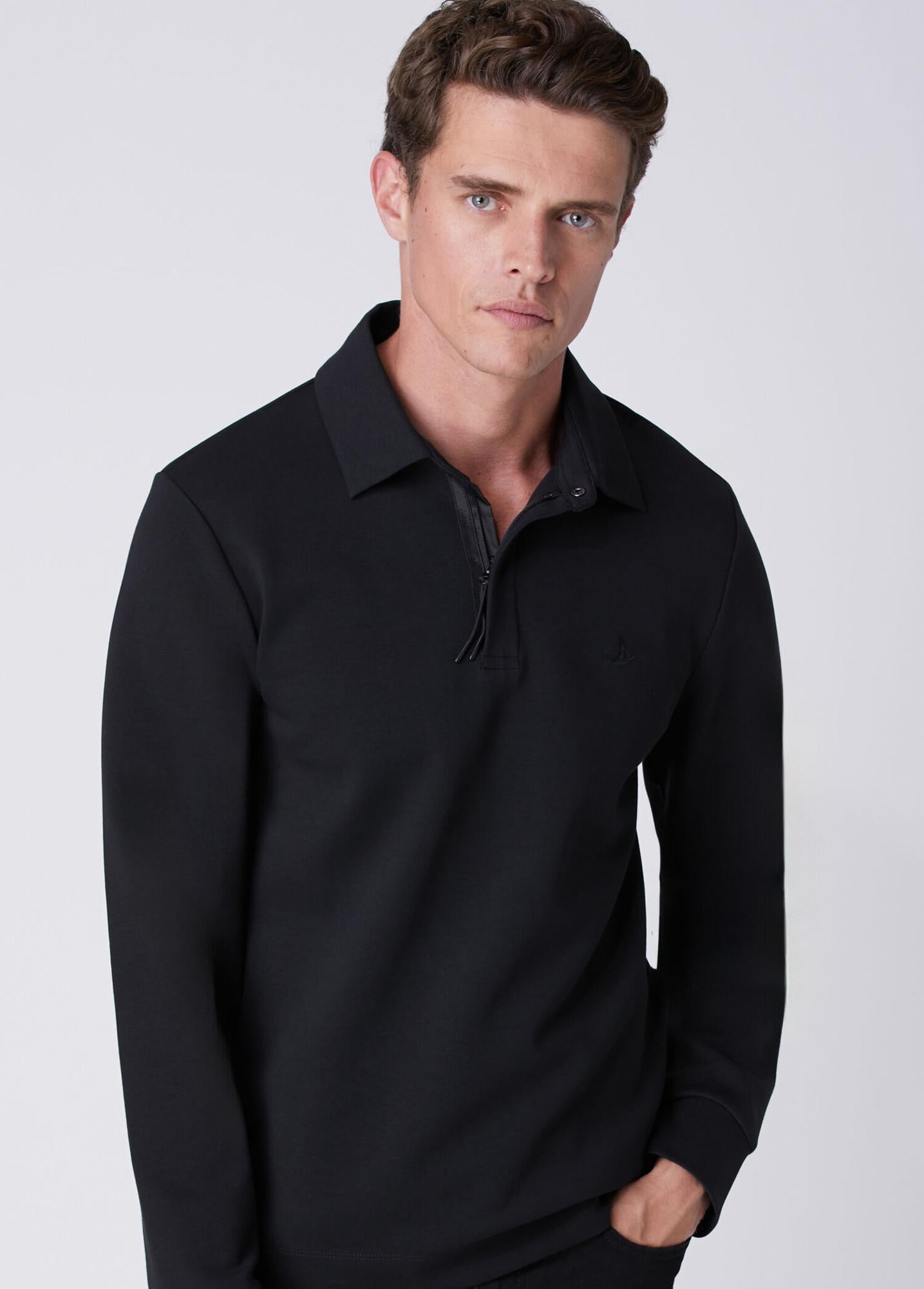 Beymen Club Erkek Comfort Fit Siyah Polo Yaka Interlock Sweatshirt