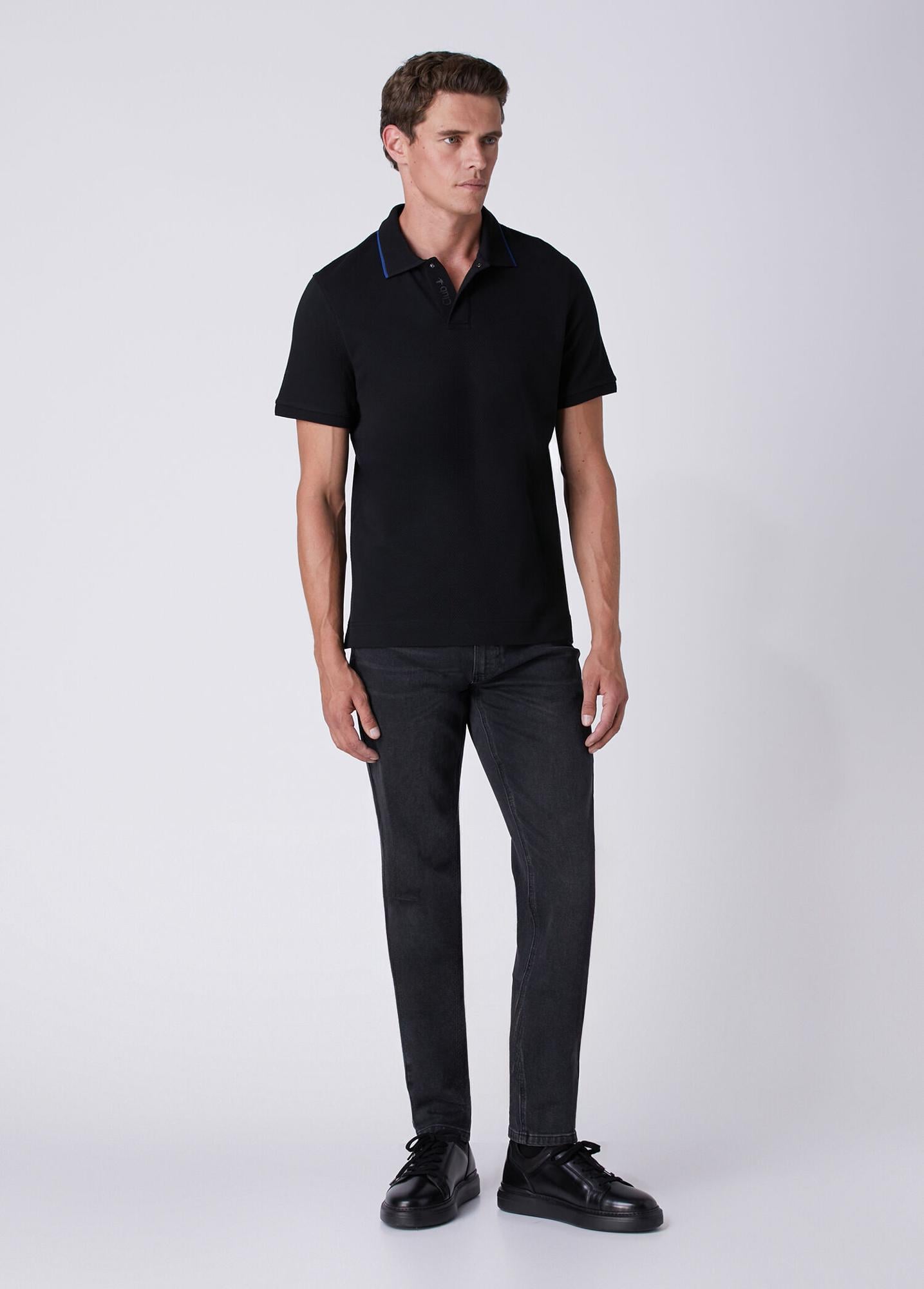 Beymen Club Erkek Comfort Fit Siyah Polo Yaka Petek Dokulu T-shirt