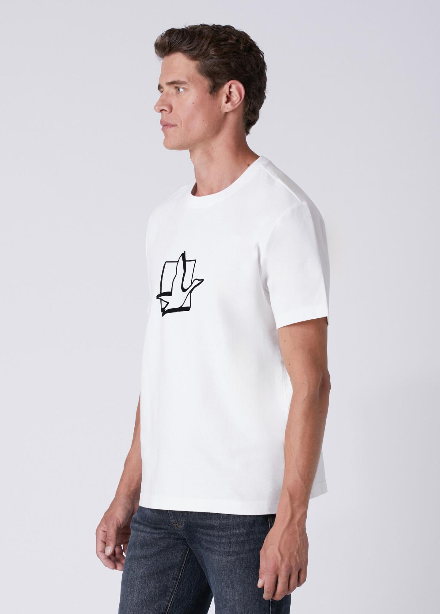 Beymen Club Erkek Relax Fit Kırık Beyaz Kare Kaz Baskılı T-shirt
