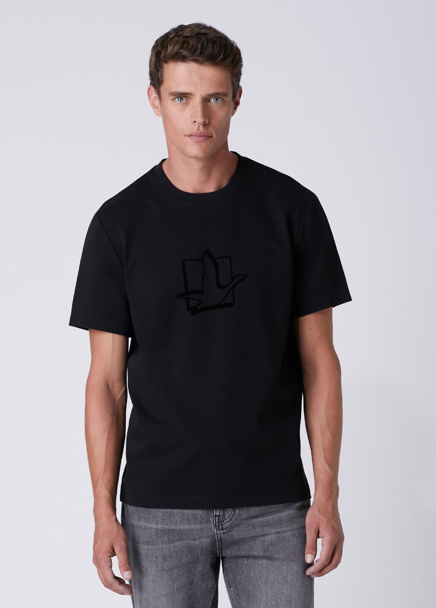 Beymen Club Erkek Relax Fit Siyah Kare Kaz Baskılı T-shirt