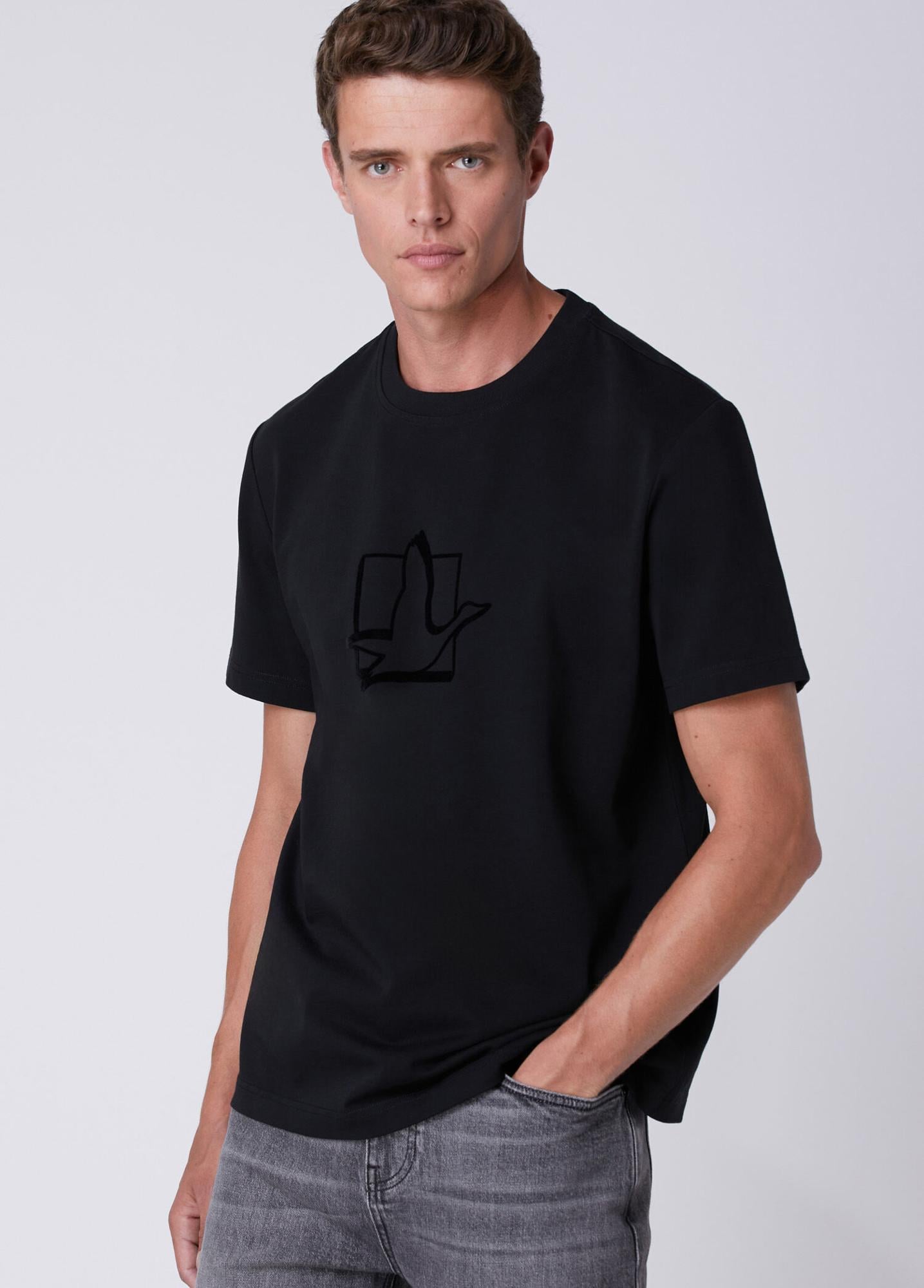 Beymen Club Erkek Relax Fit Siyah Kare Kaz Baskılı T-shirt