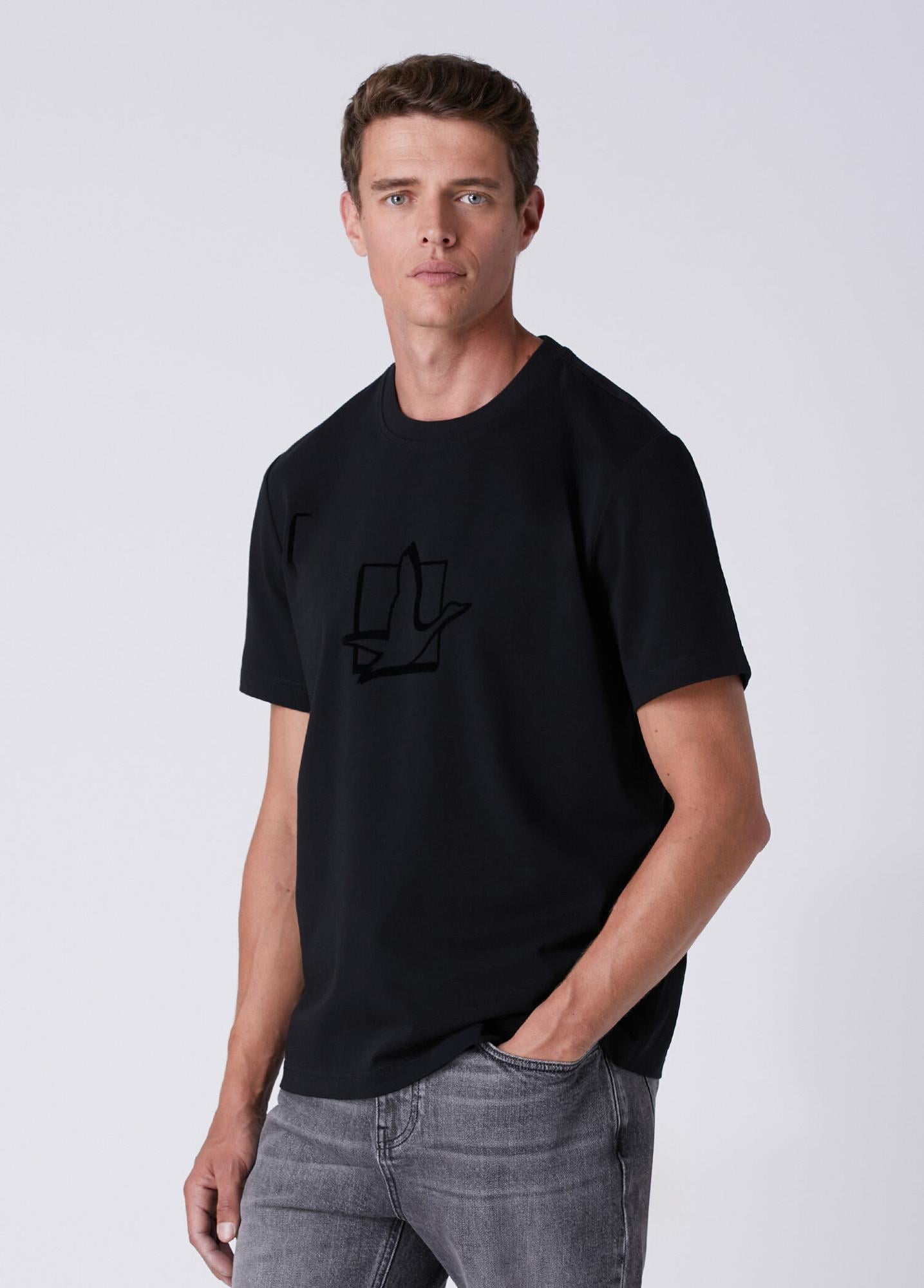 Beymen Club Erkek Relax Fit Siyah Kare Kaz Baskılı T-shirt