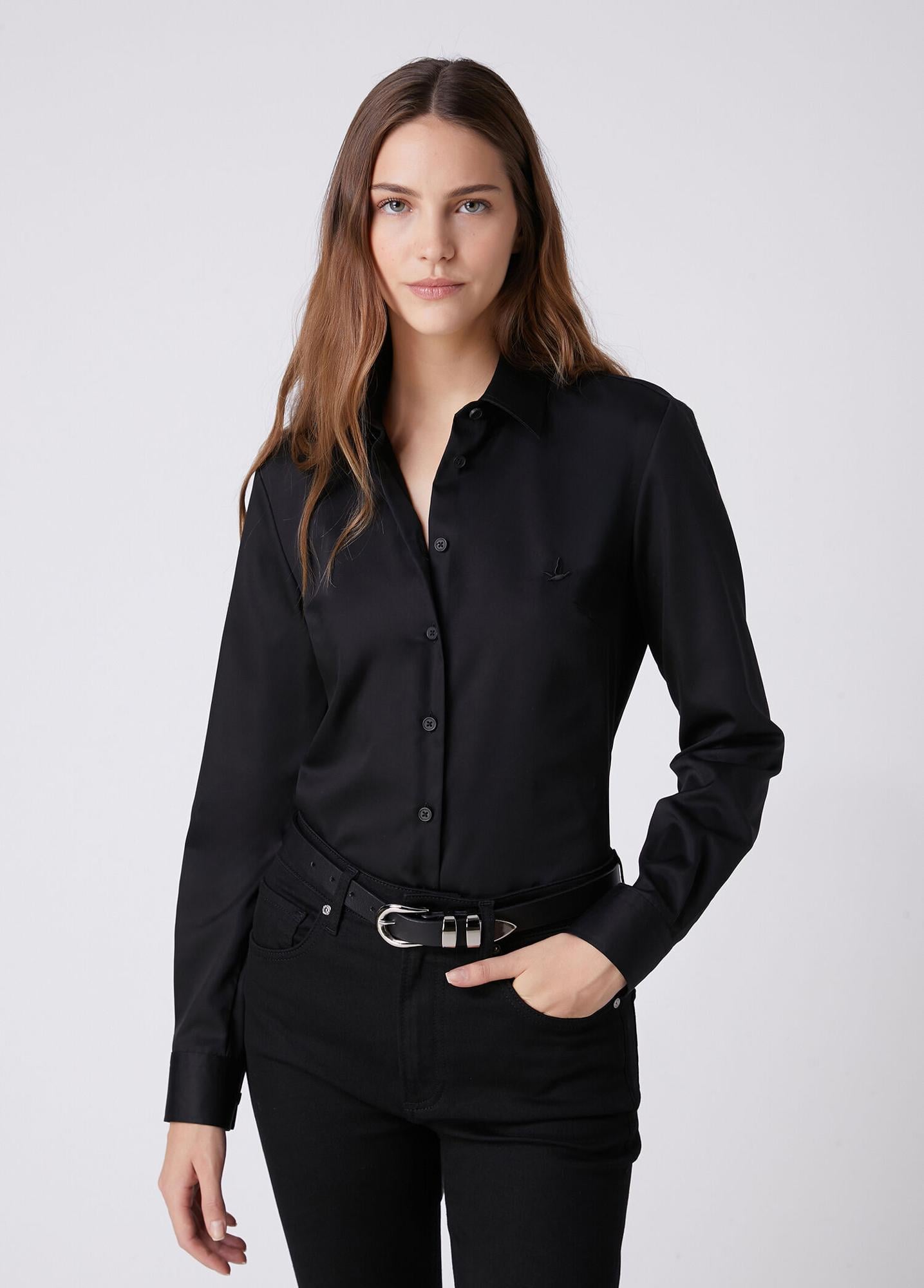 Beymen Club Kadın Slim Fit Non-Iron Siyah Gömlek