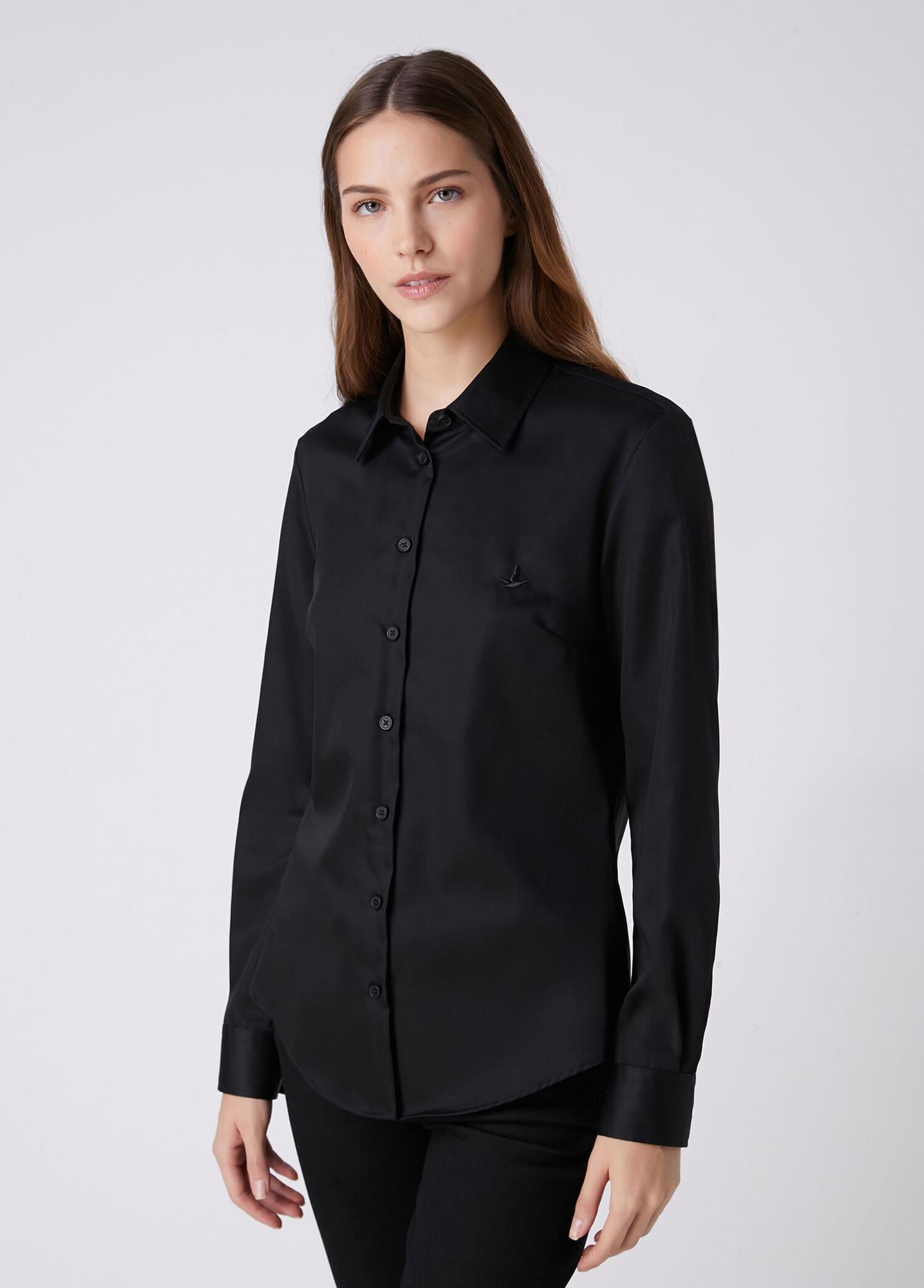 Beymen Club Kadın Slim Fit Non-Iron Siyah Gömlek