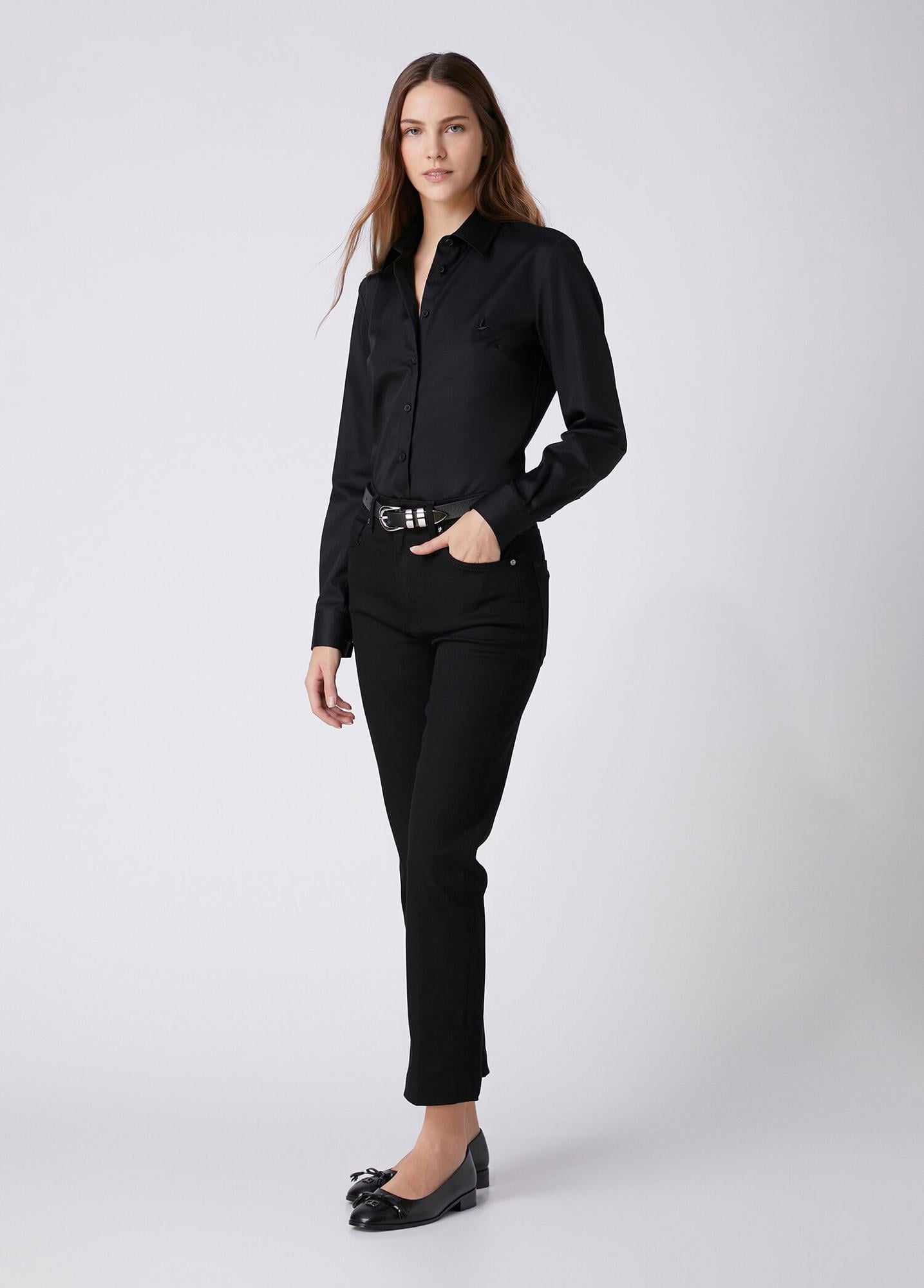 Beymen Club Kadın Slim Fit Non-Iron Siyah Gömlek