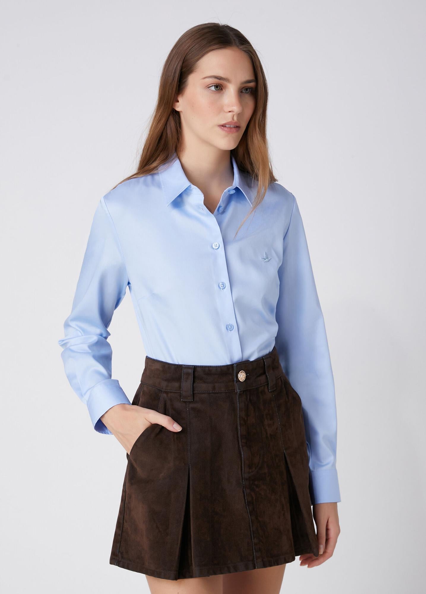 Beymen Club Kadın Slim Fit Non-Iron Mavi Gömlek
