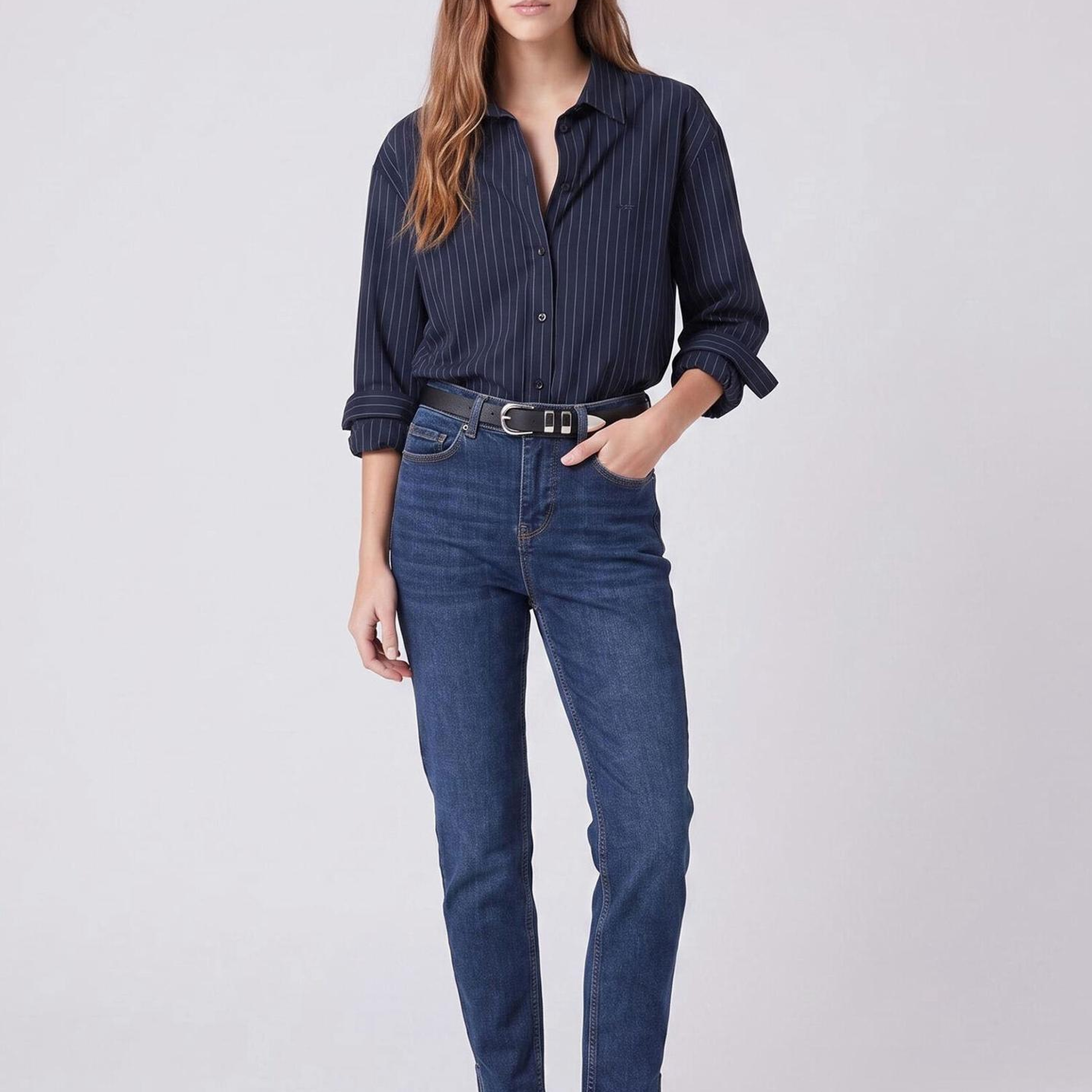 Beymen Club Kadın Slim Straight Fit Koyu Mavi Jean Pantolon