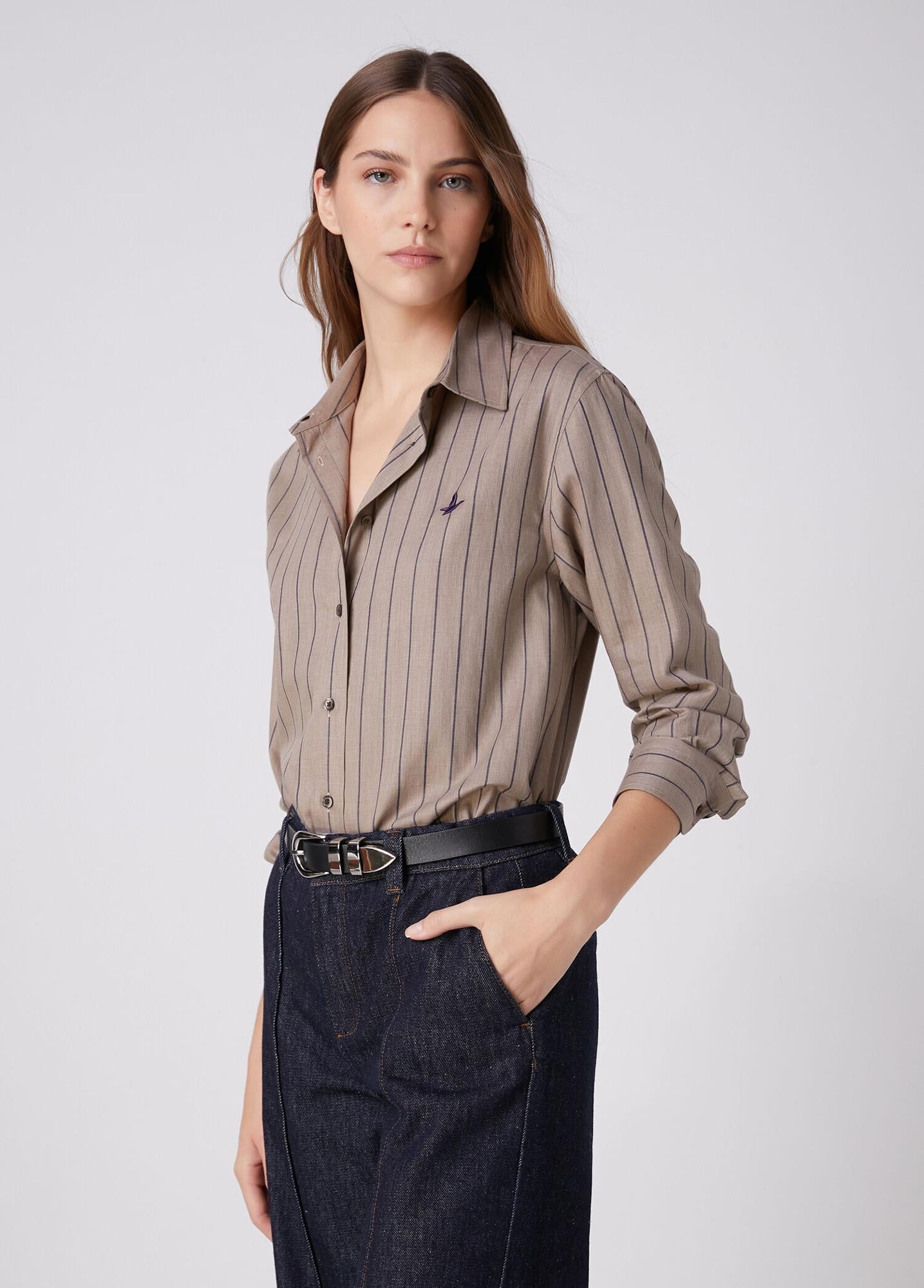 Beymen Club Kadın Regular Fit Vizon Çizgili Gömlek
